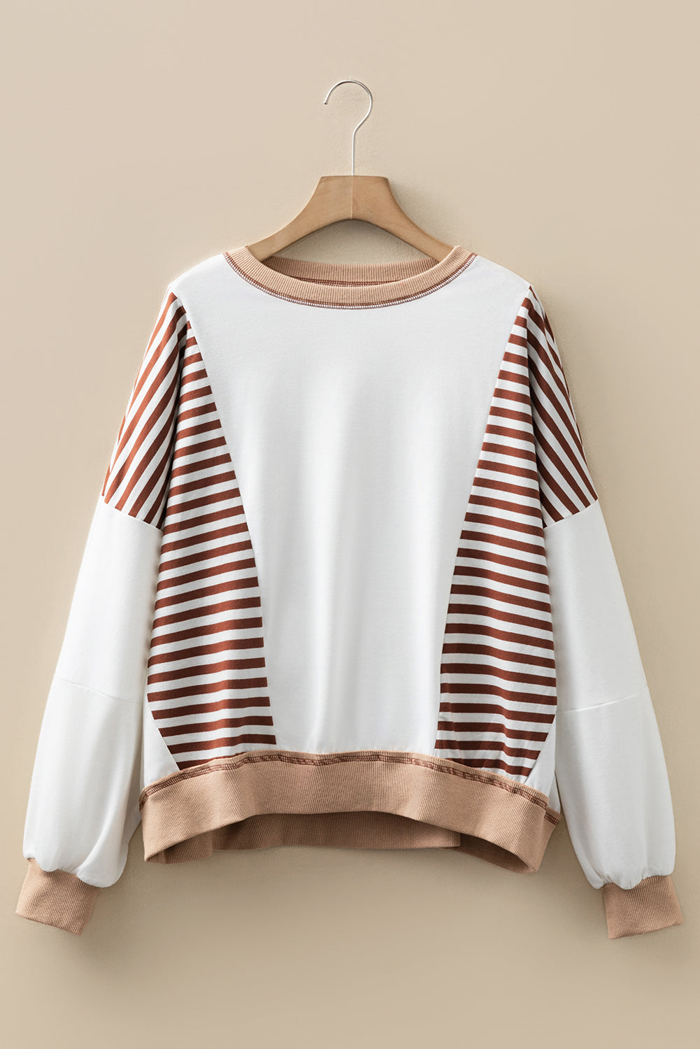 Stripe Colorblock Contrast Stitch Oversized Sweatshirt
