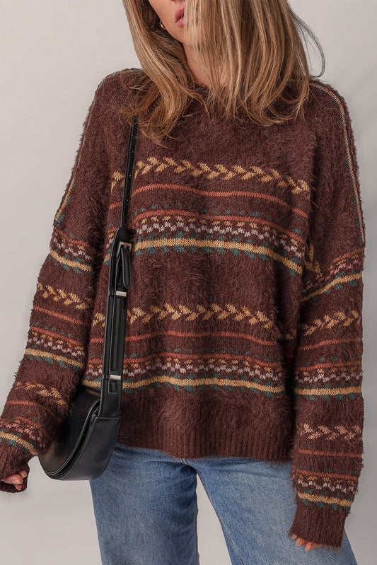 Boho Stripe Knitted Drop Shoulder Sweater