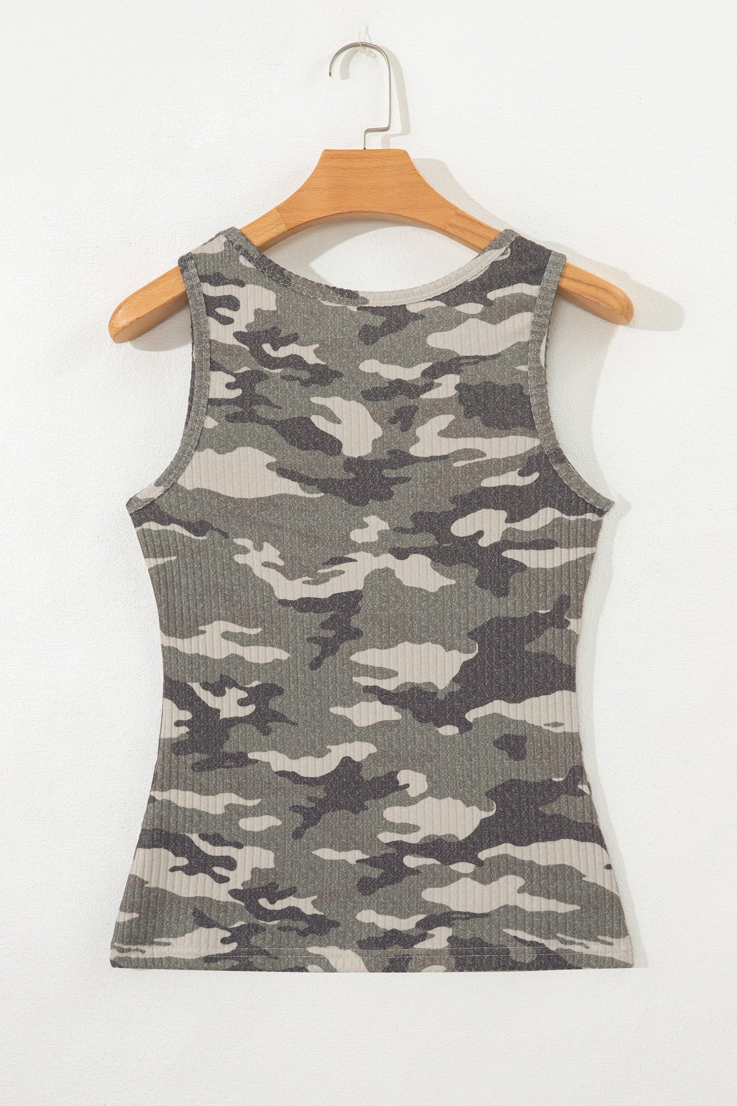 Camo Ribbed Knit Scoop Neck Tank Top