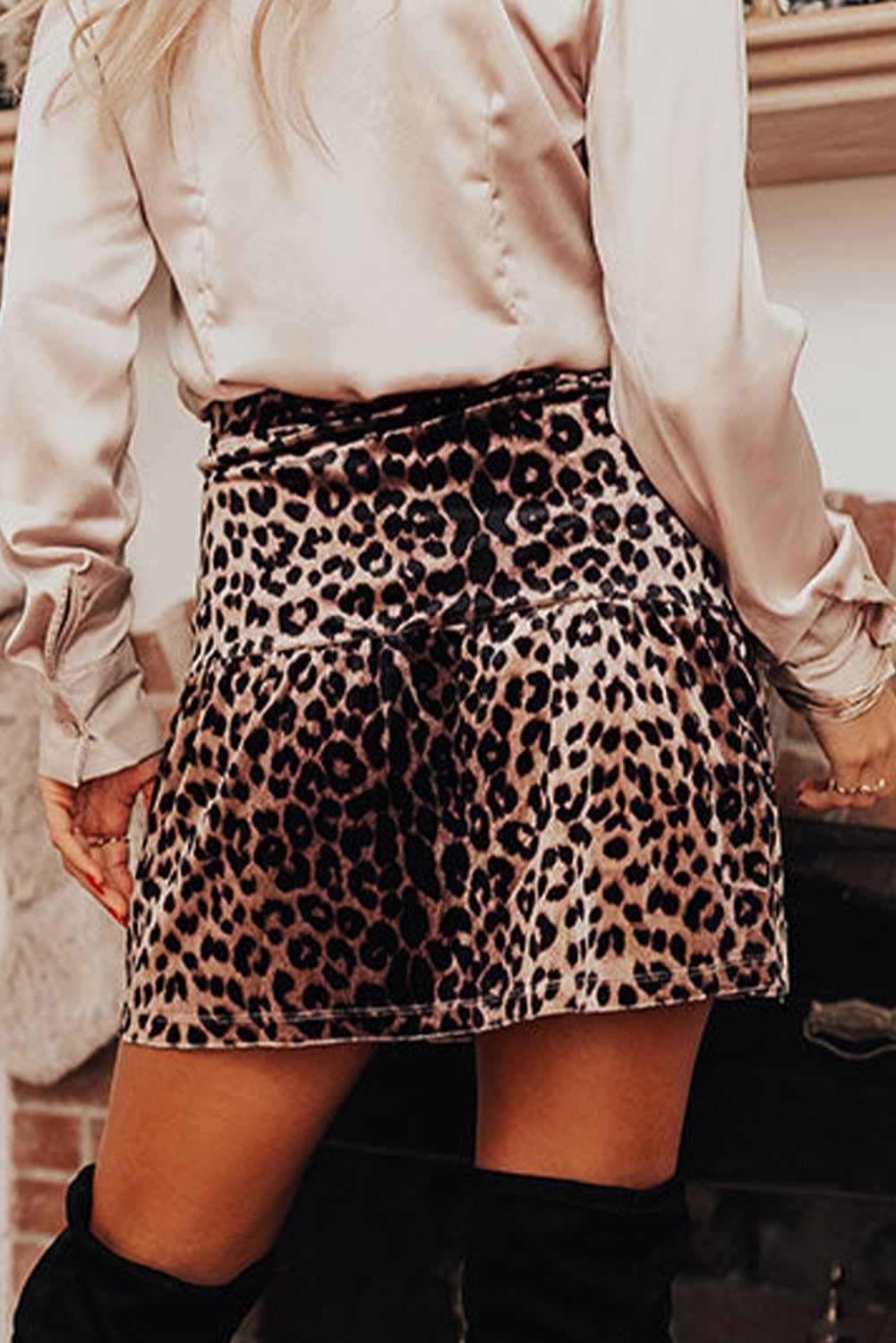 Leopard Tiered Patchwork Mini Skirt