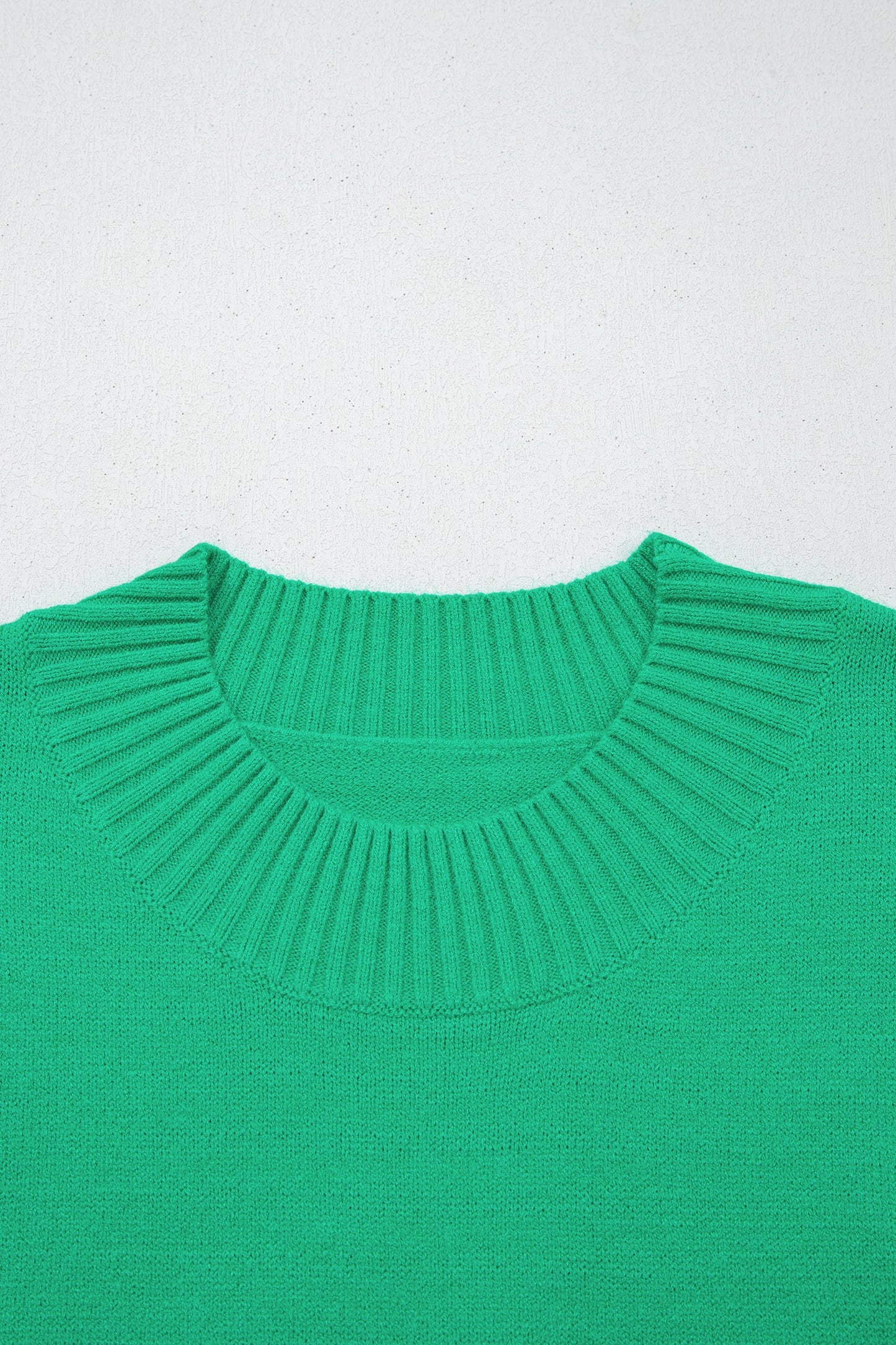 Solid Ruffle Sleeve Round Neck Ribbed Sweater