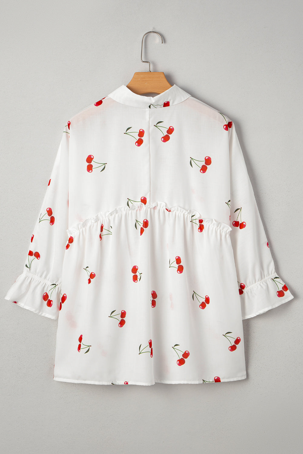 Cherry Frilled Collar 3/4 Sleeve Babydoll Blouse