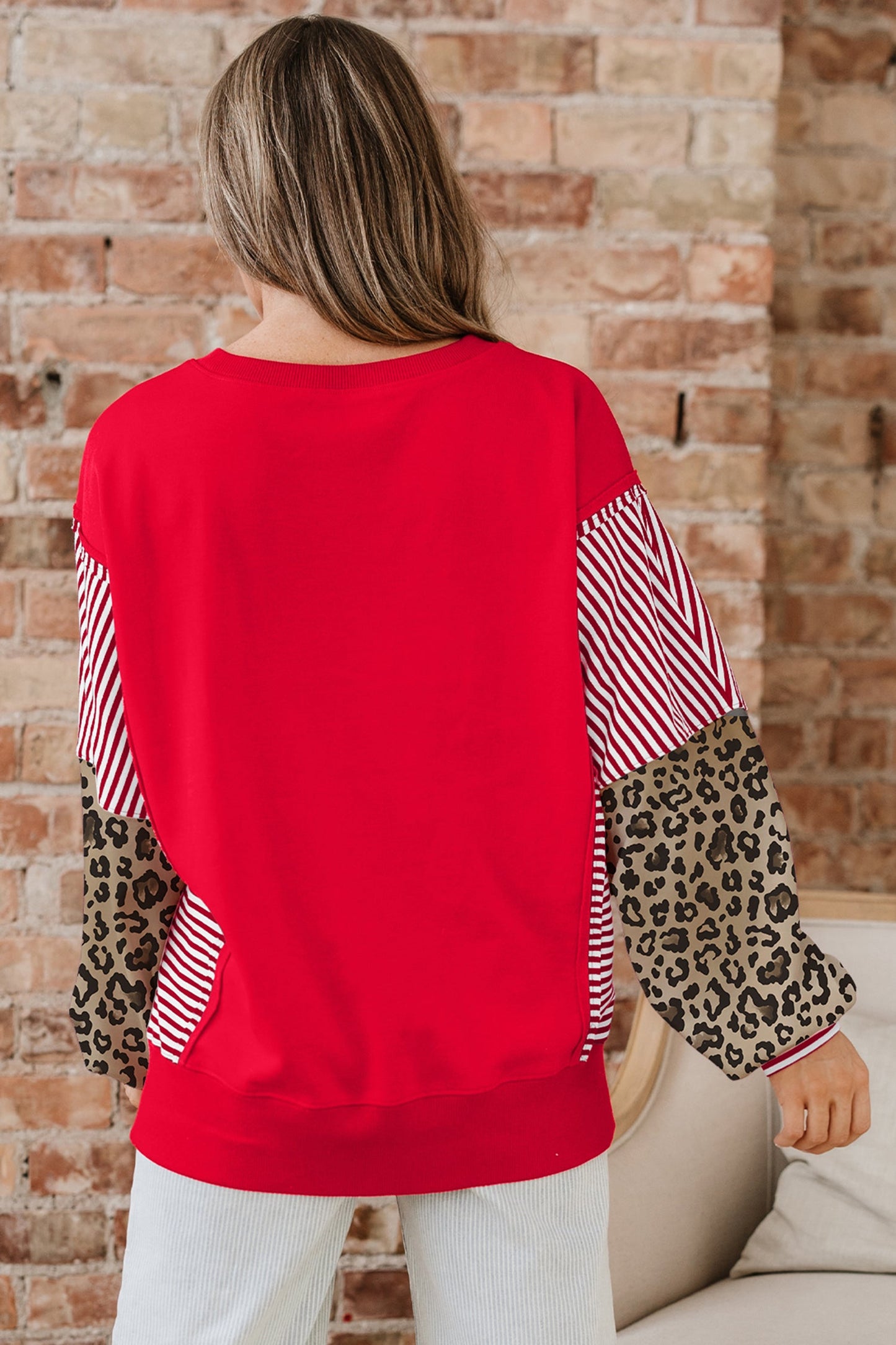 Stripe Patchwork Sleeve Colorblock Sweatshirt
