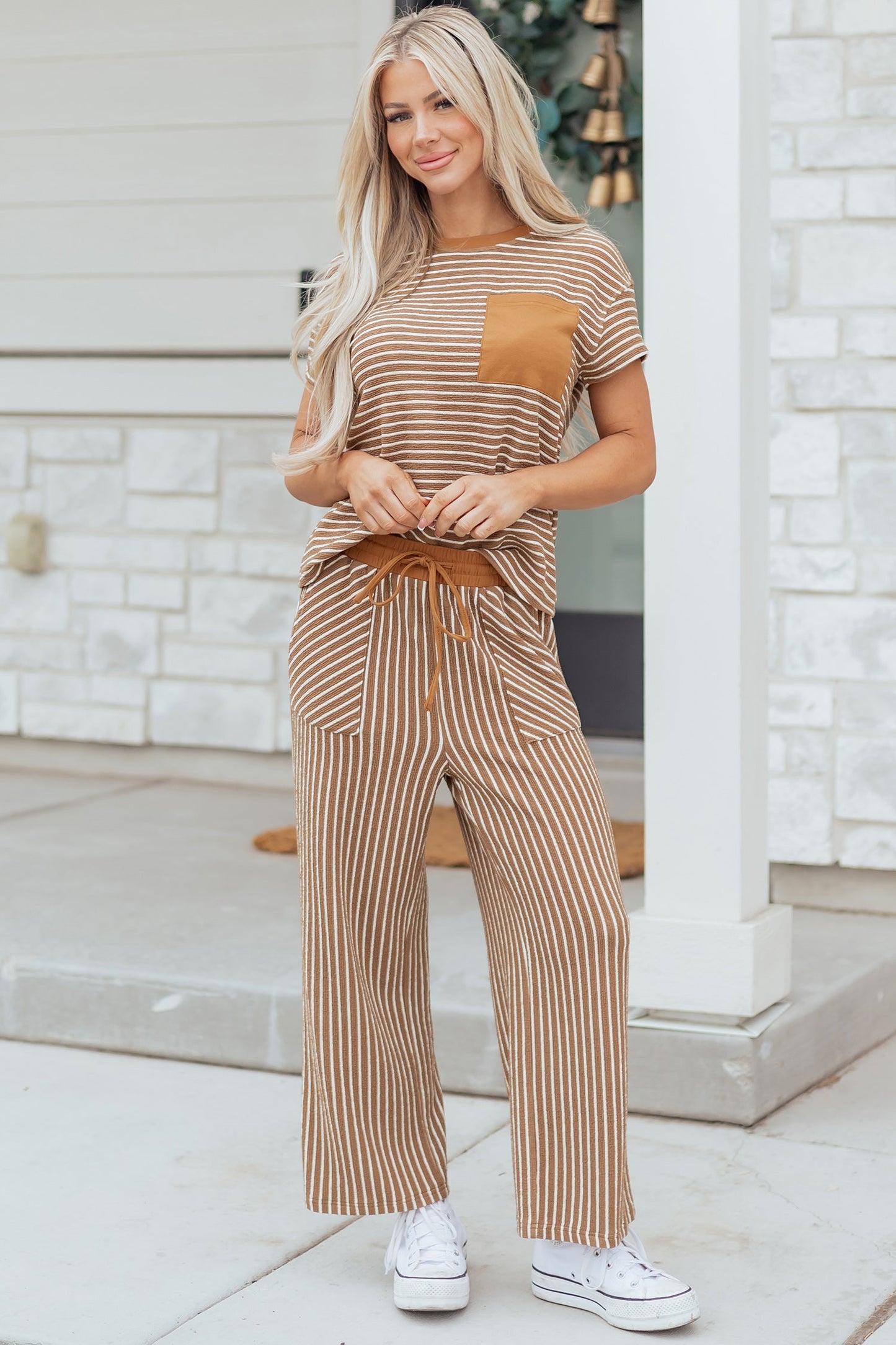 Stripe Crew Neck Tee and Drawstring Pants Set
