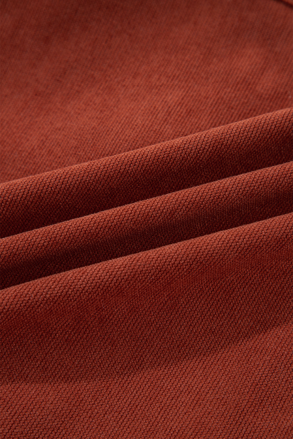 Velvet Button-Up Flap Pocket Drop Shoulder Shacket