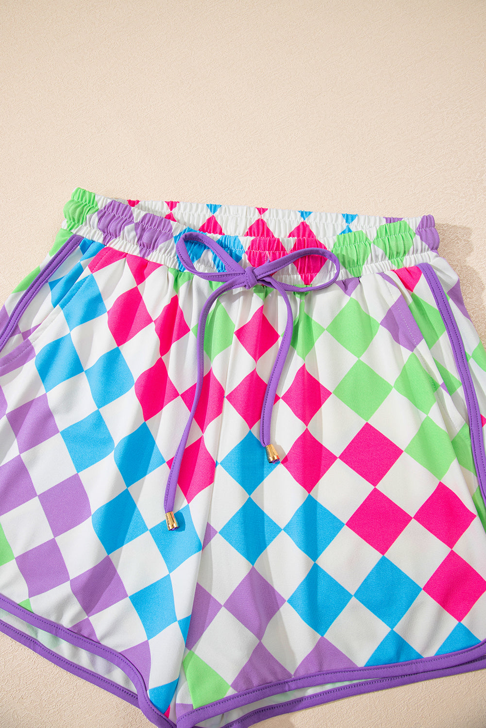 Checker Drawstring Elastic Waist Shorts