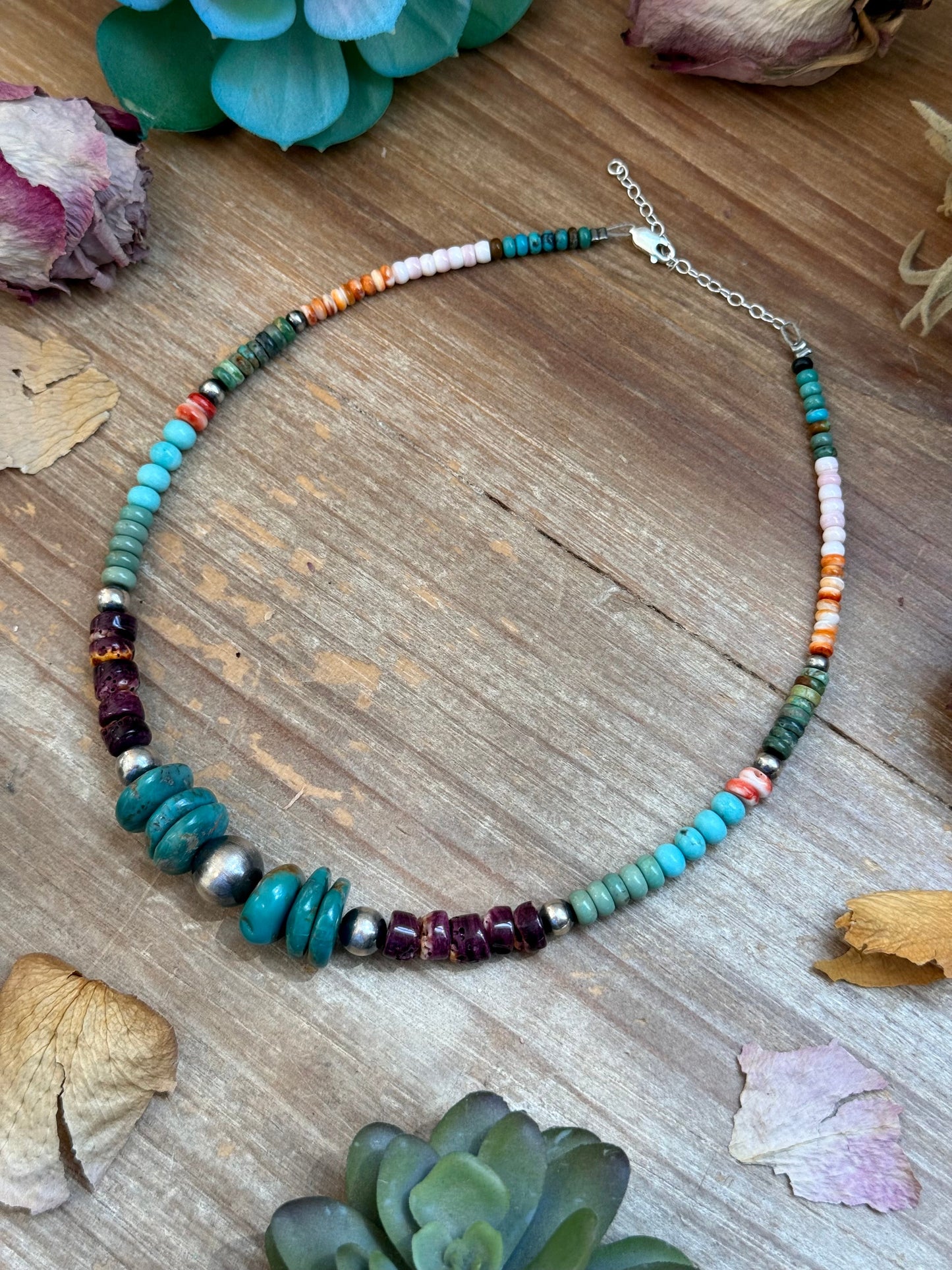 One of a Kind Mixed Stone & Sterling Necklace 15.5” - Made by Jaci