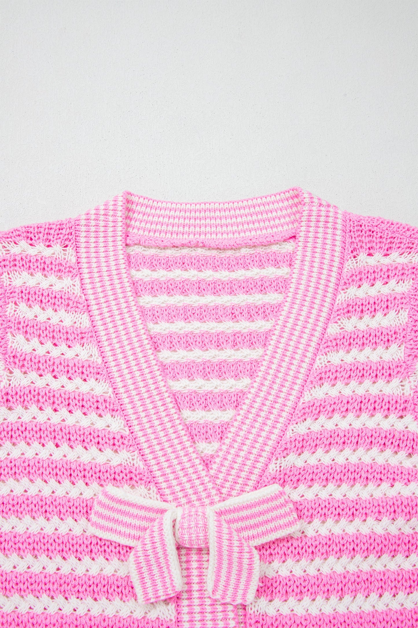 Stripe Bow Tie V-Neck Short Sleeve Sweater
