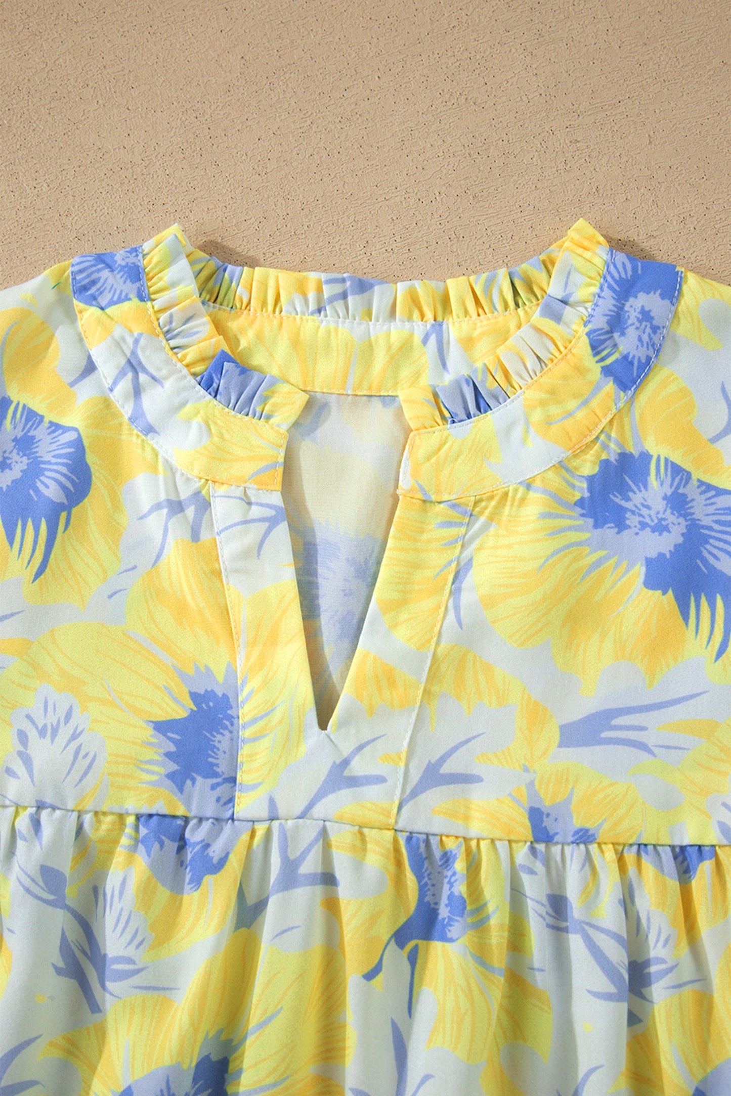 Floral Short Bubble Sleeve V-Neck Blouse