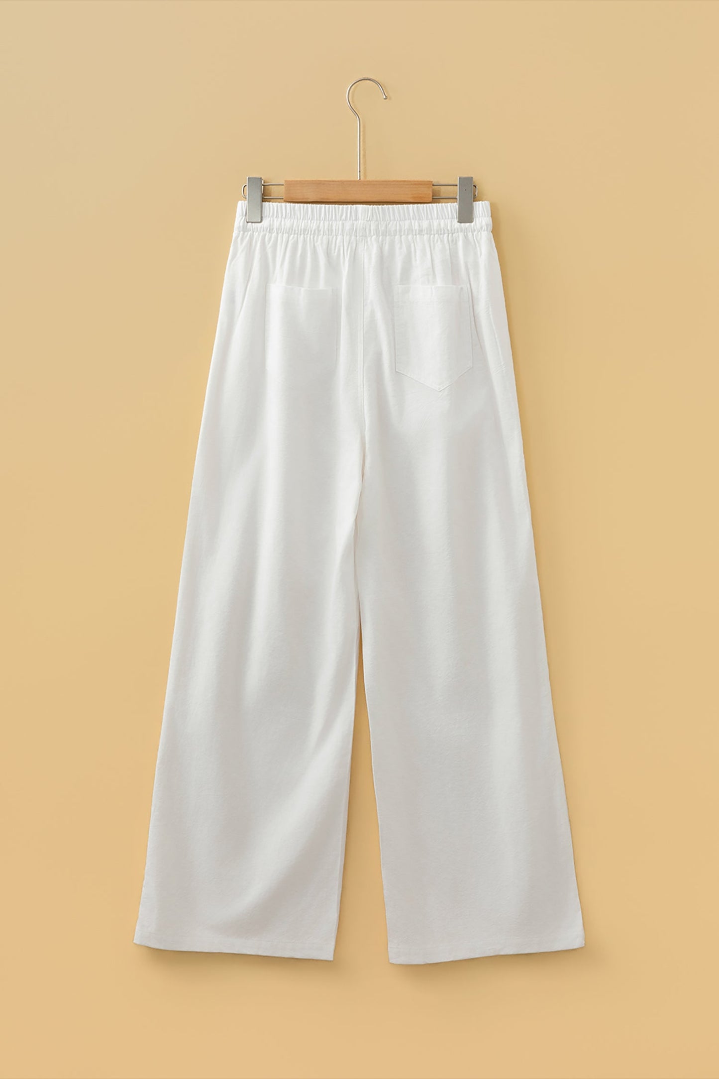 Drawstring Elastic Waist Button Pleated Wide Leg Pants