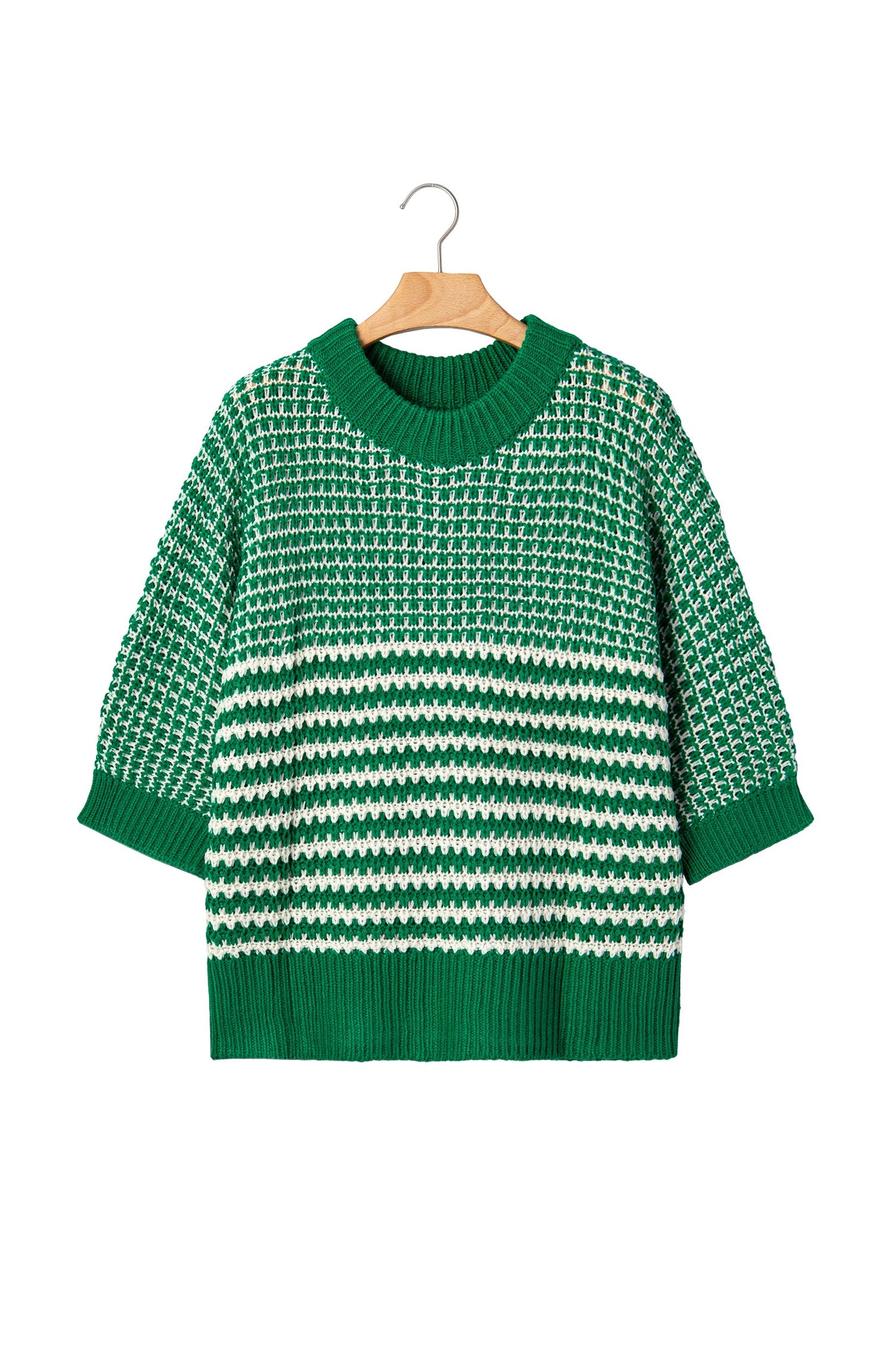 Stripe Draped 3/4 Sleeve Slouchy Sweater