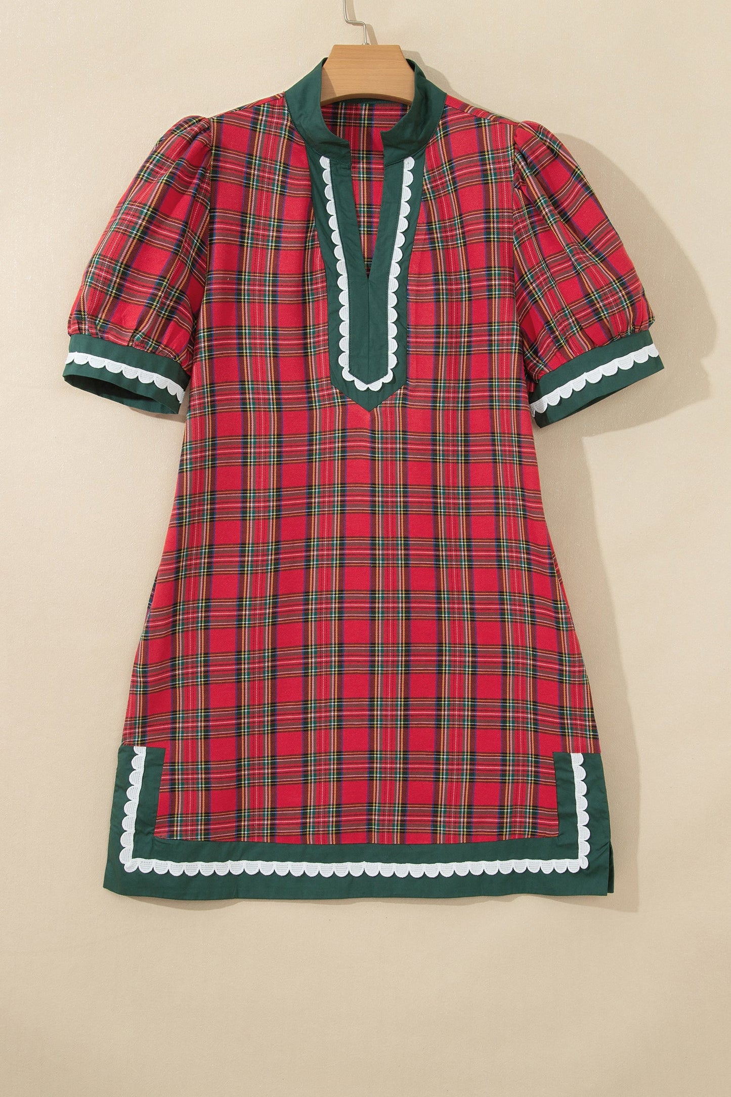Plaid Contrast Trim Short Sleeve Mini Dress