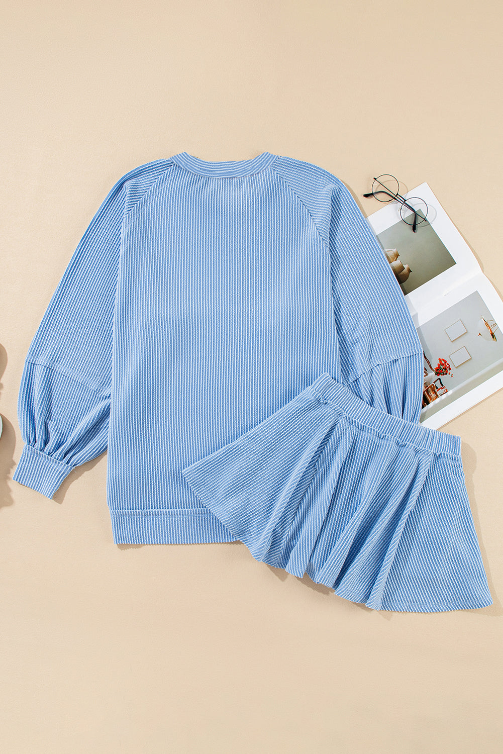 Corded Top and Ruffle Mini Skirt Set