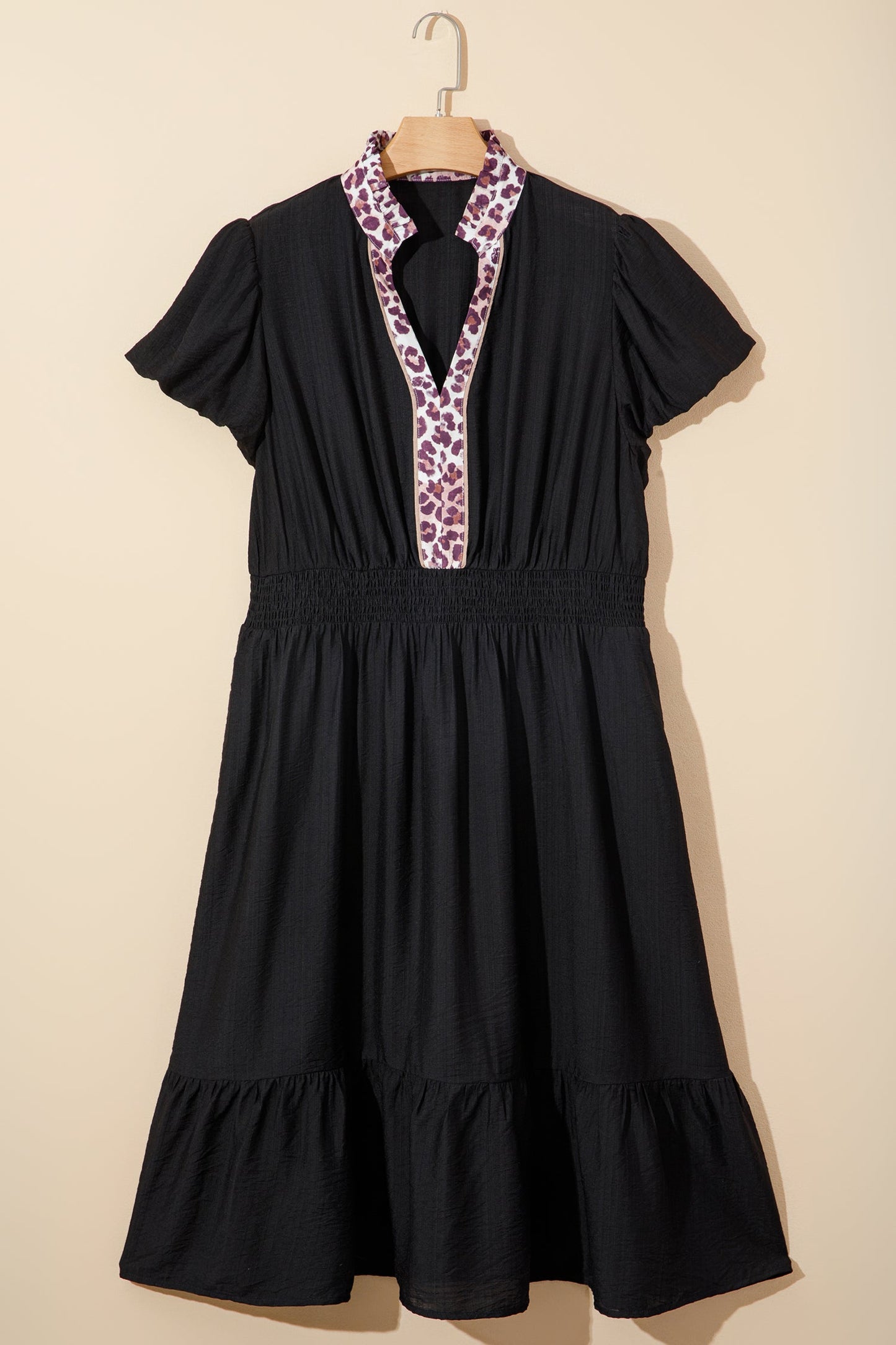 Plus Size Leopard V-Neck Smock Ruffle Dress