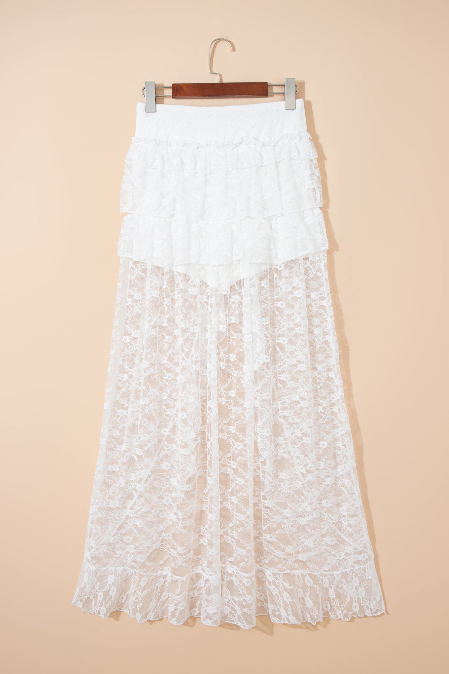 Sheer Lace Frilly Ruffle High-Low Skirt