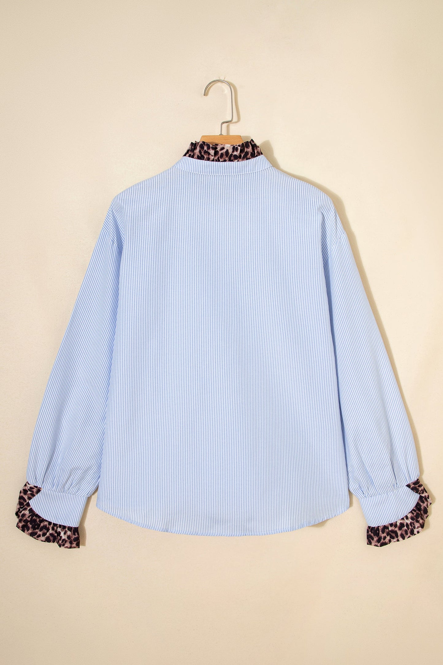 Stripe Patchwork Leopard Ruffle Long Sleeve Shirt