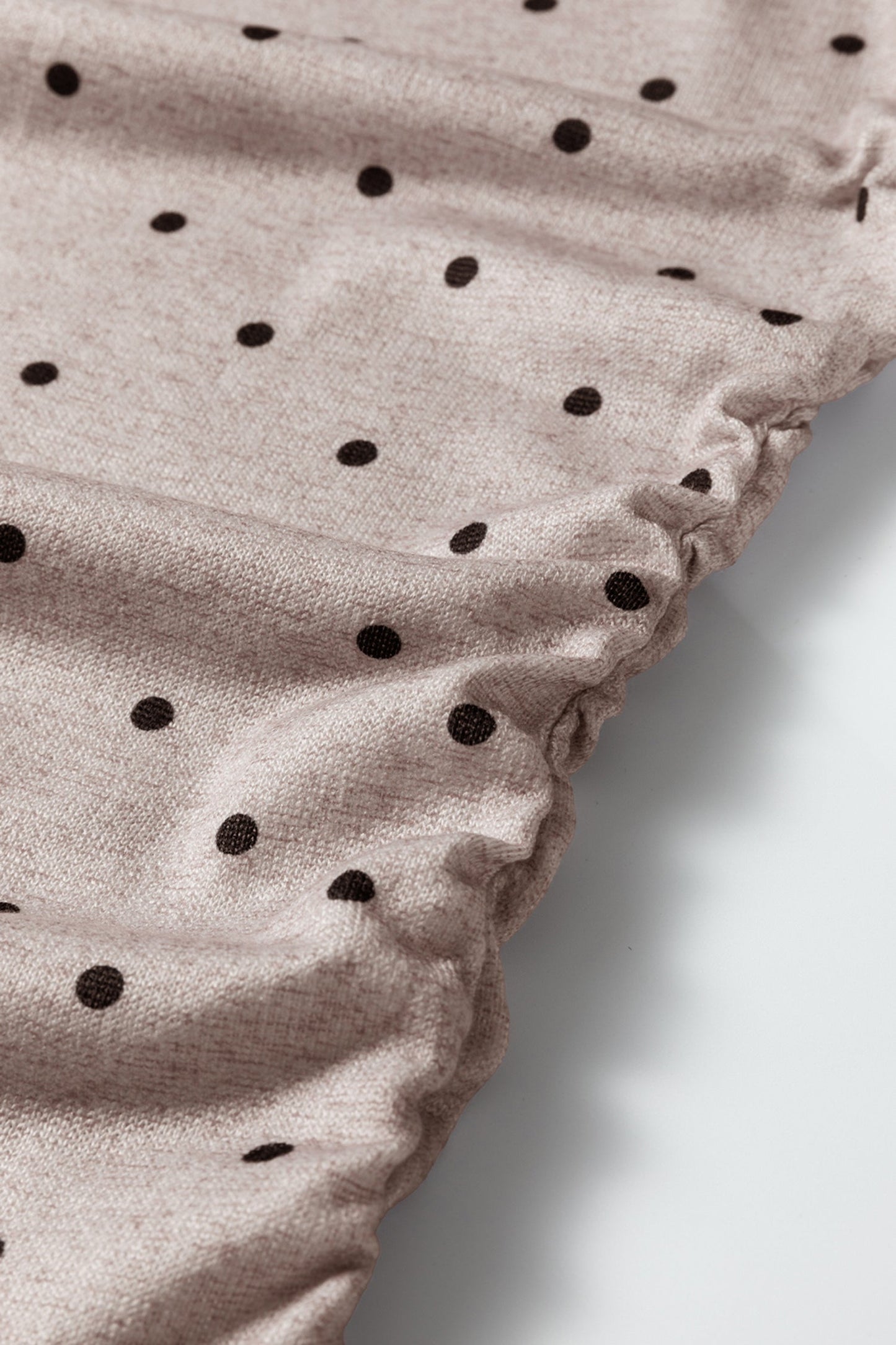 Polka Dot Boat Neck Long Sleeve Ruched T-Shirt