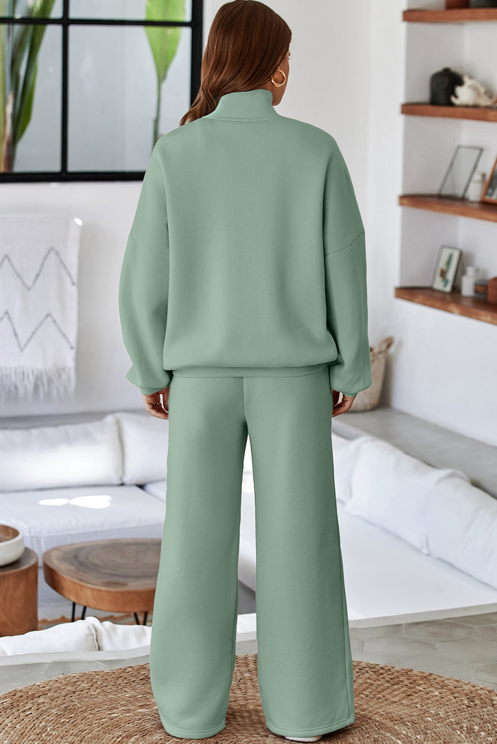 Solid Zip-Up Jacket and Drawstring Pants Set