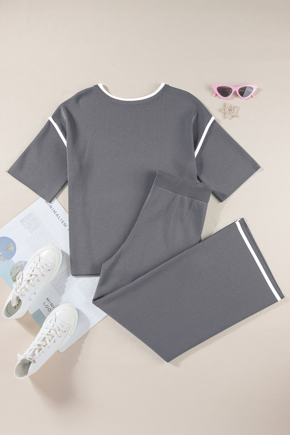 Colorblock 3/4 Sleeve Top and Drawstring Pants Set