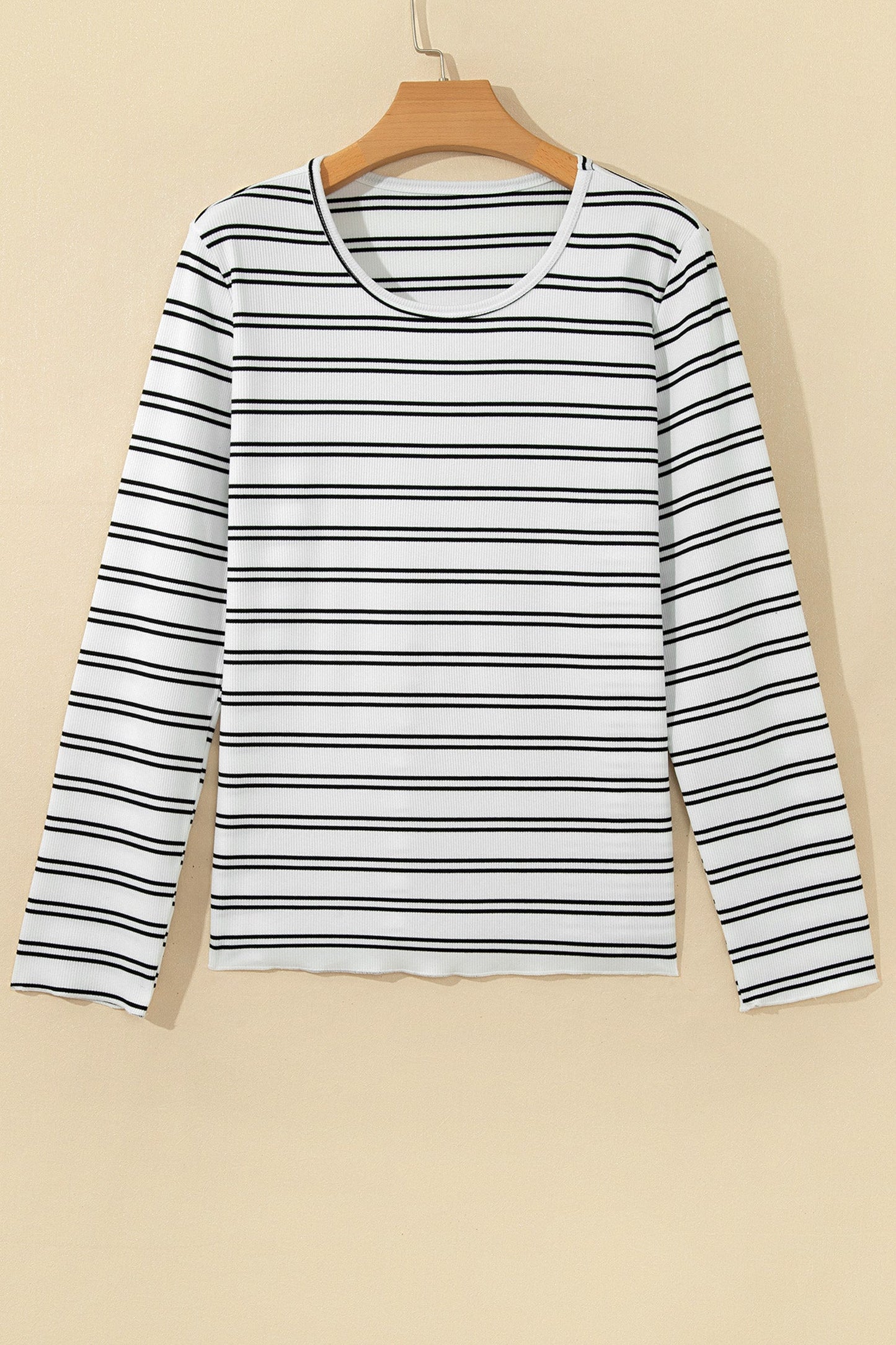 Stripe Ribbed Knit Round Neck Long Sleeve Top
