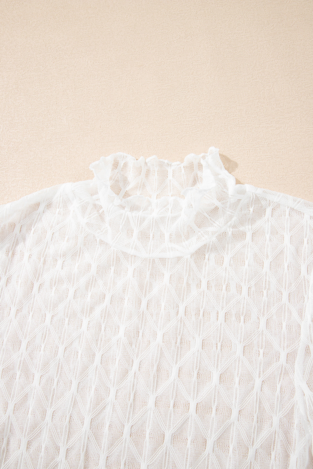 Sheer Mesh Lettuce Trim Long Sleeve Top