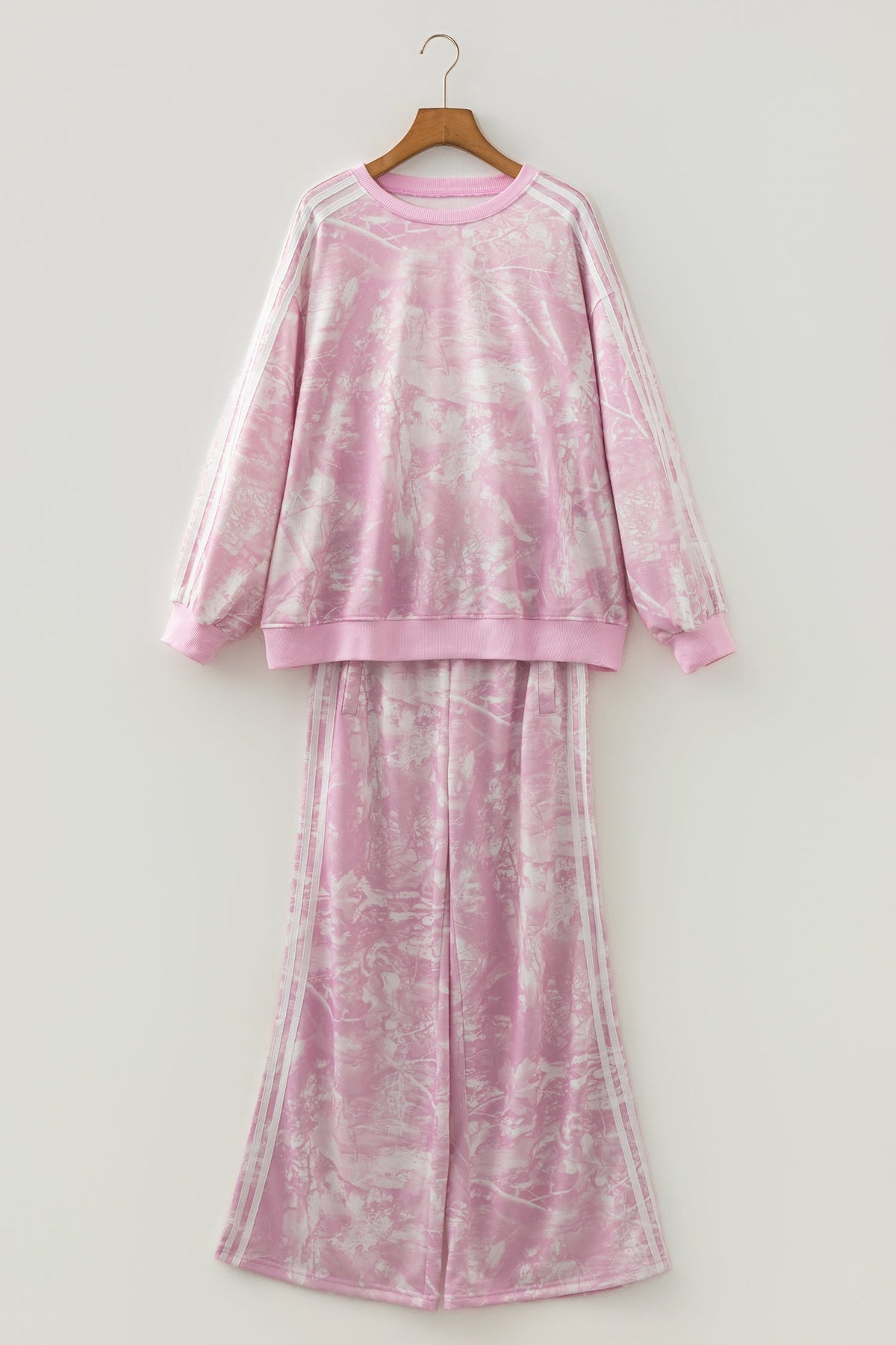 Abstract Camo Side Stripe Top & Loose Pants Set