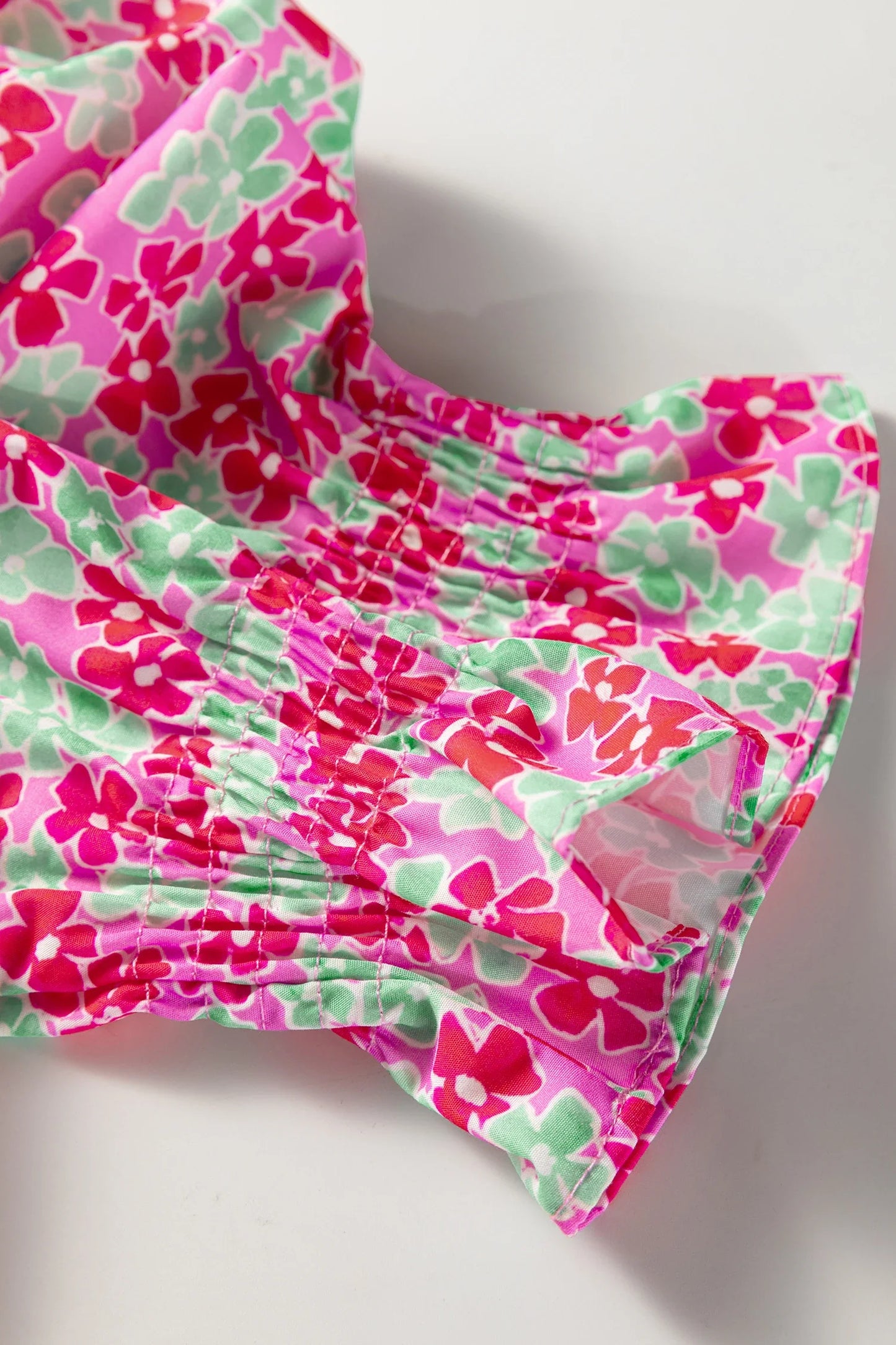 Floral Collared V-Neck Puff Sleeve Top