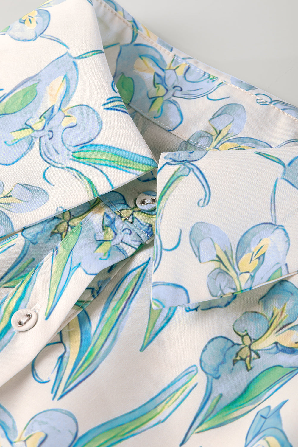 Floral Shirtcollar Button Short Sleeve Shift Dress
