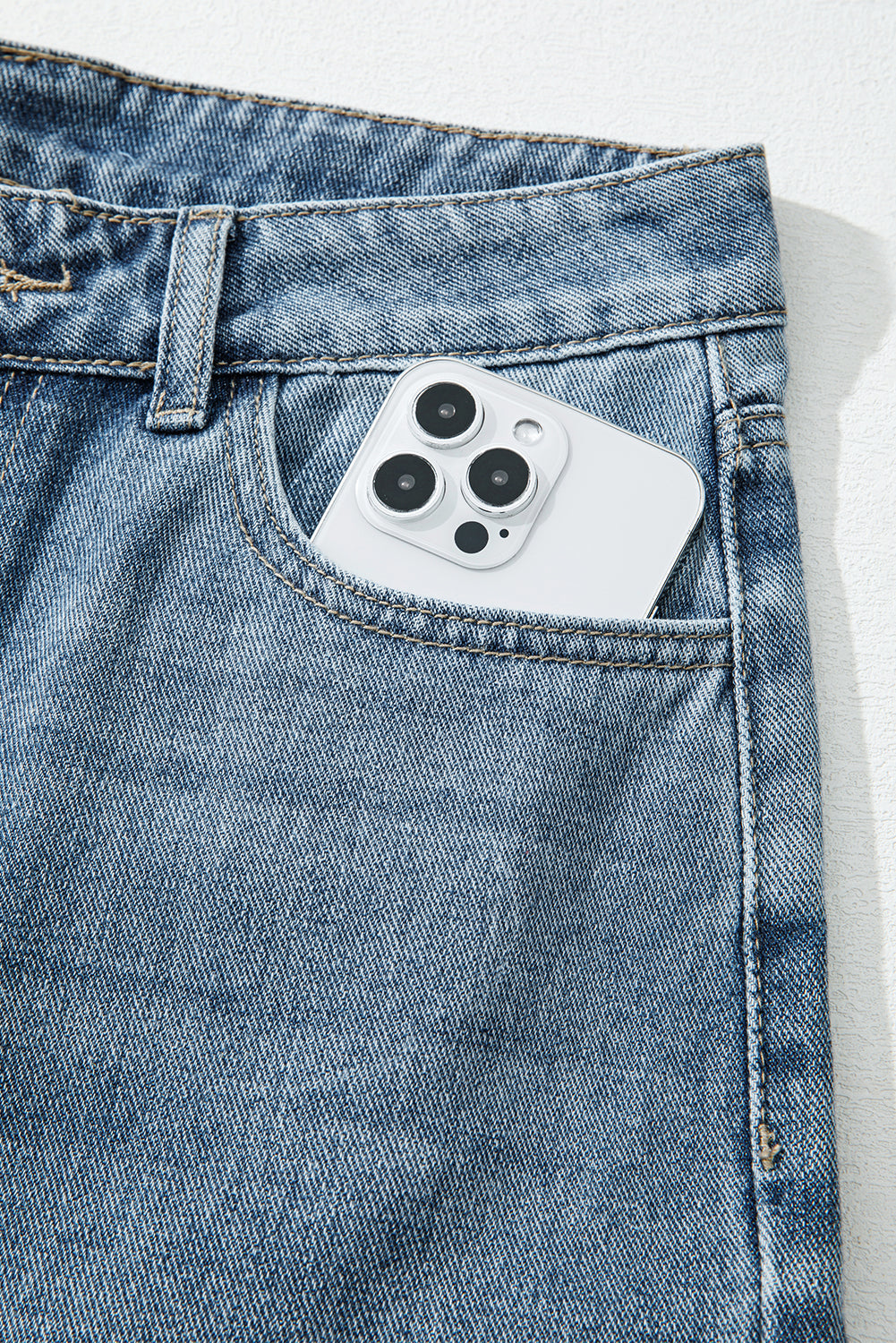 Solid Denim Embroidered Wide Leg Jeans