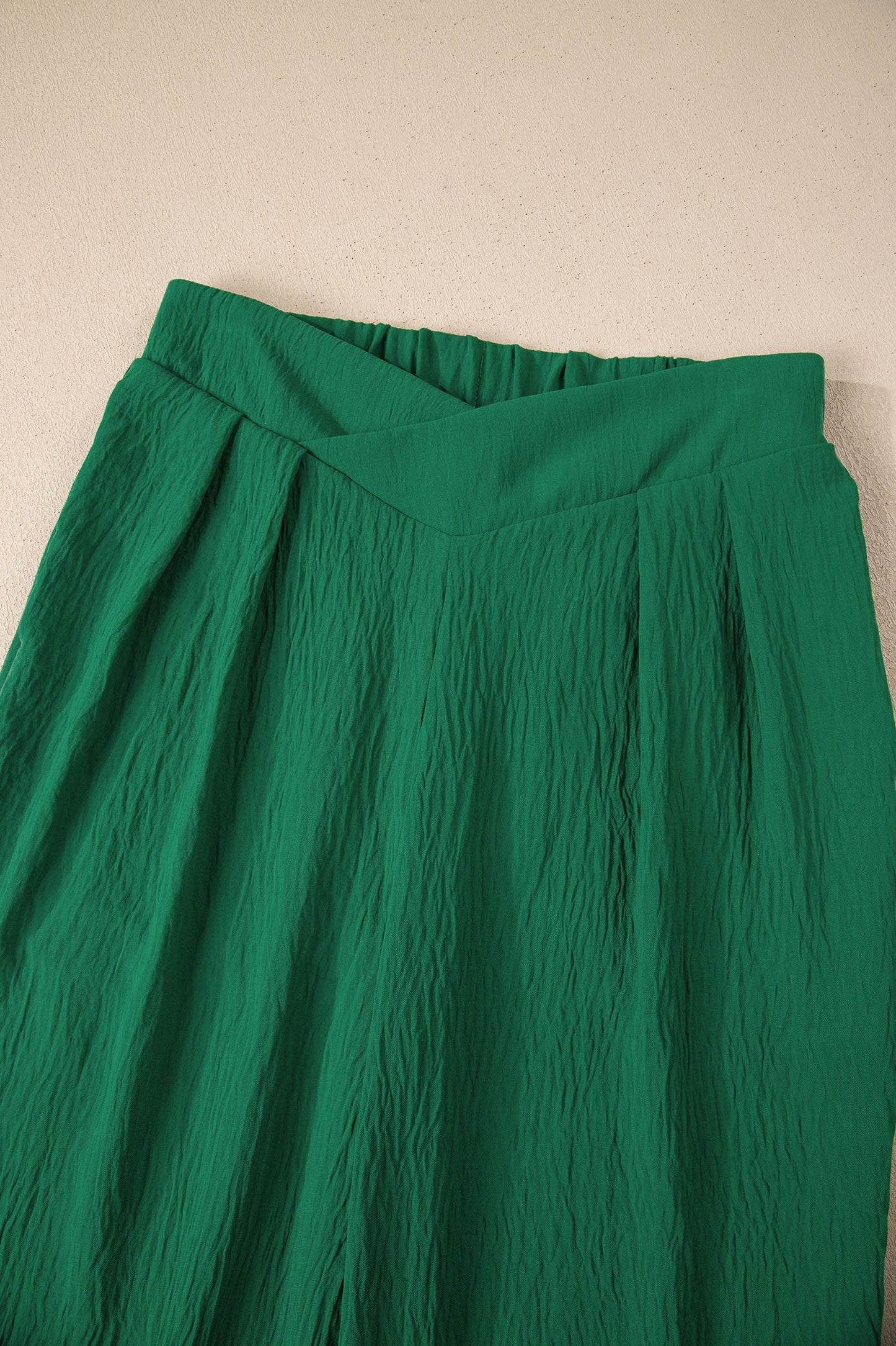 Solid Textured Crossed Waist Loose Pants