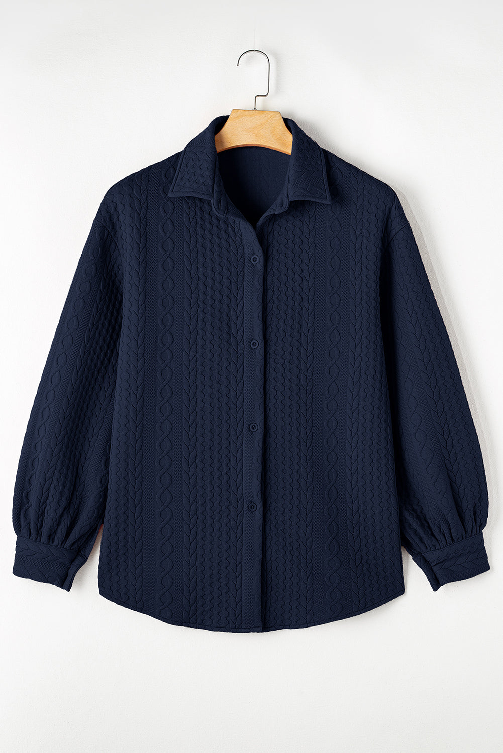 Solid Cable Knit Textured Puff Sleeve Shacket
