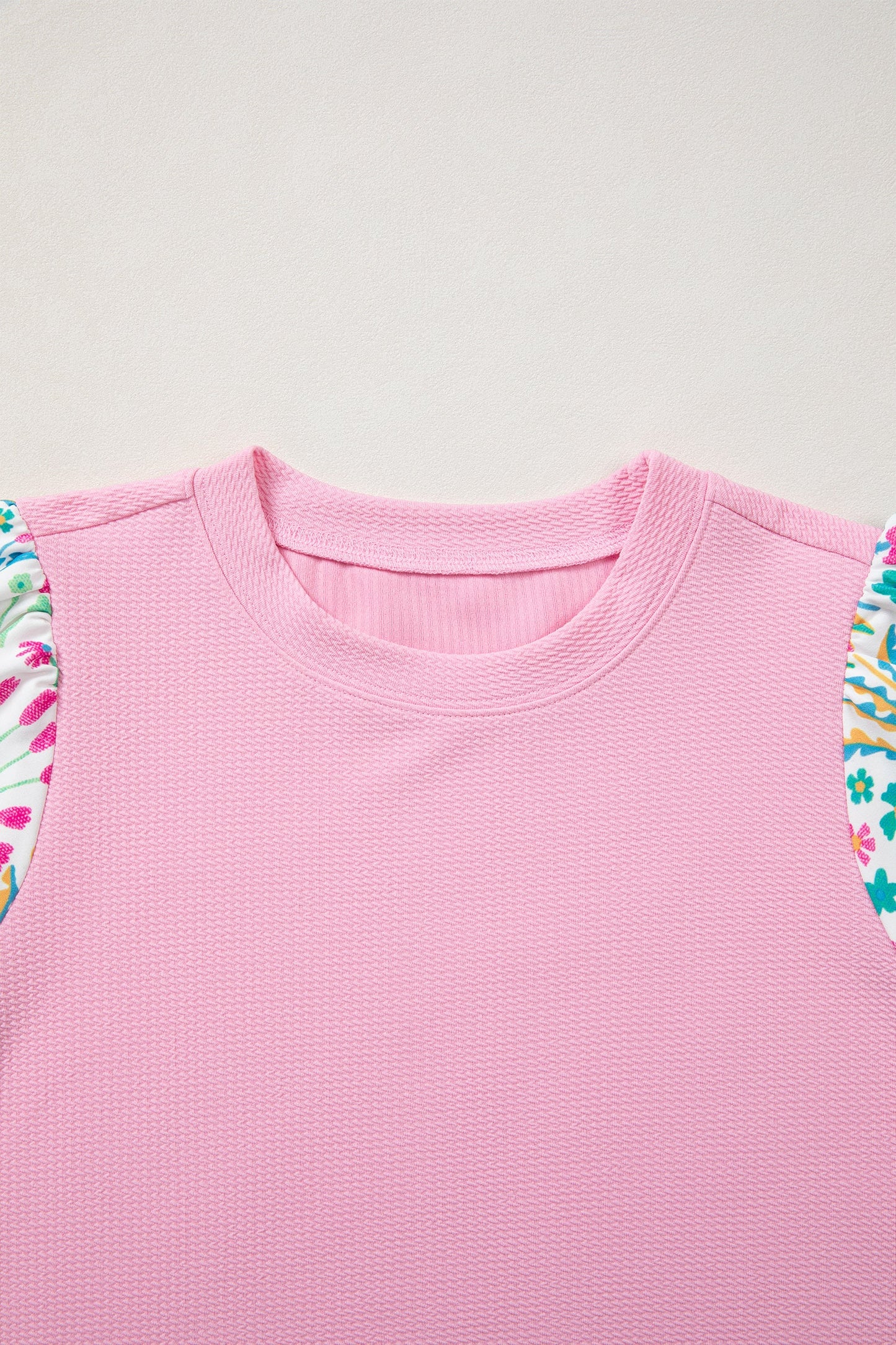 Floral Patchwork Bubble Sleeve Textured Blouse