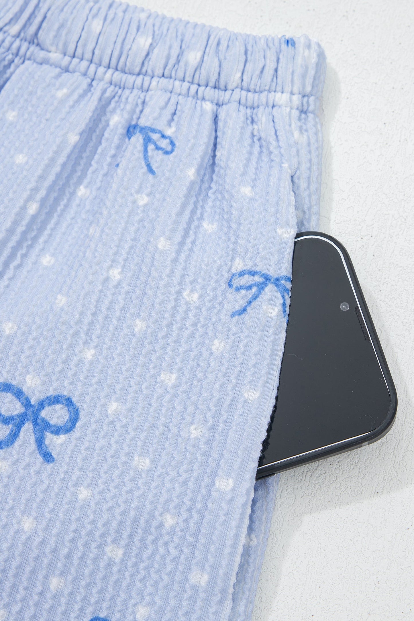Polka Dot Bow Corded Knit Top and Shorts Set