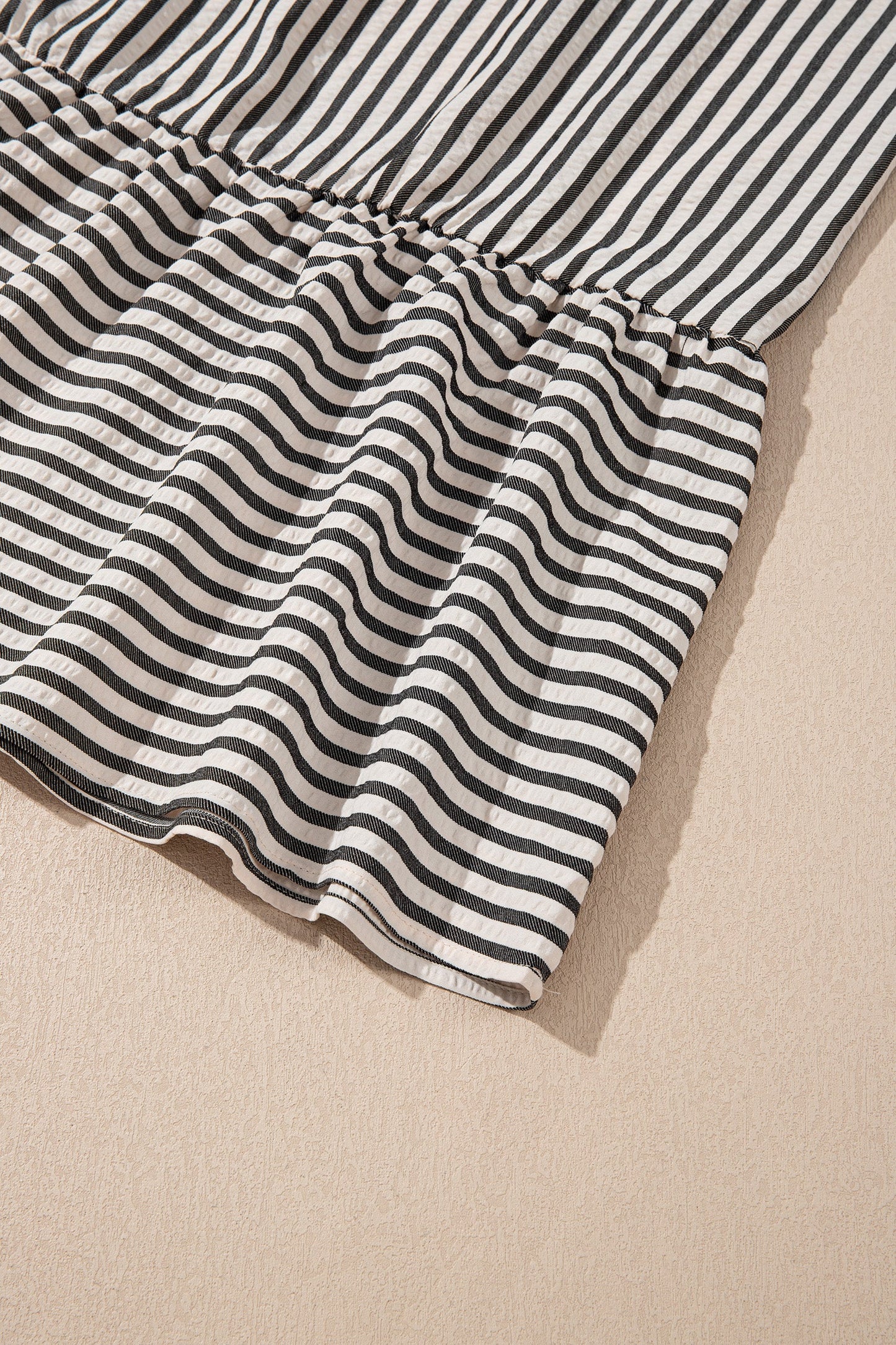 Stripe Scallop Trim Shirt Collar Maxi Dress