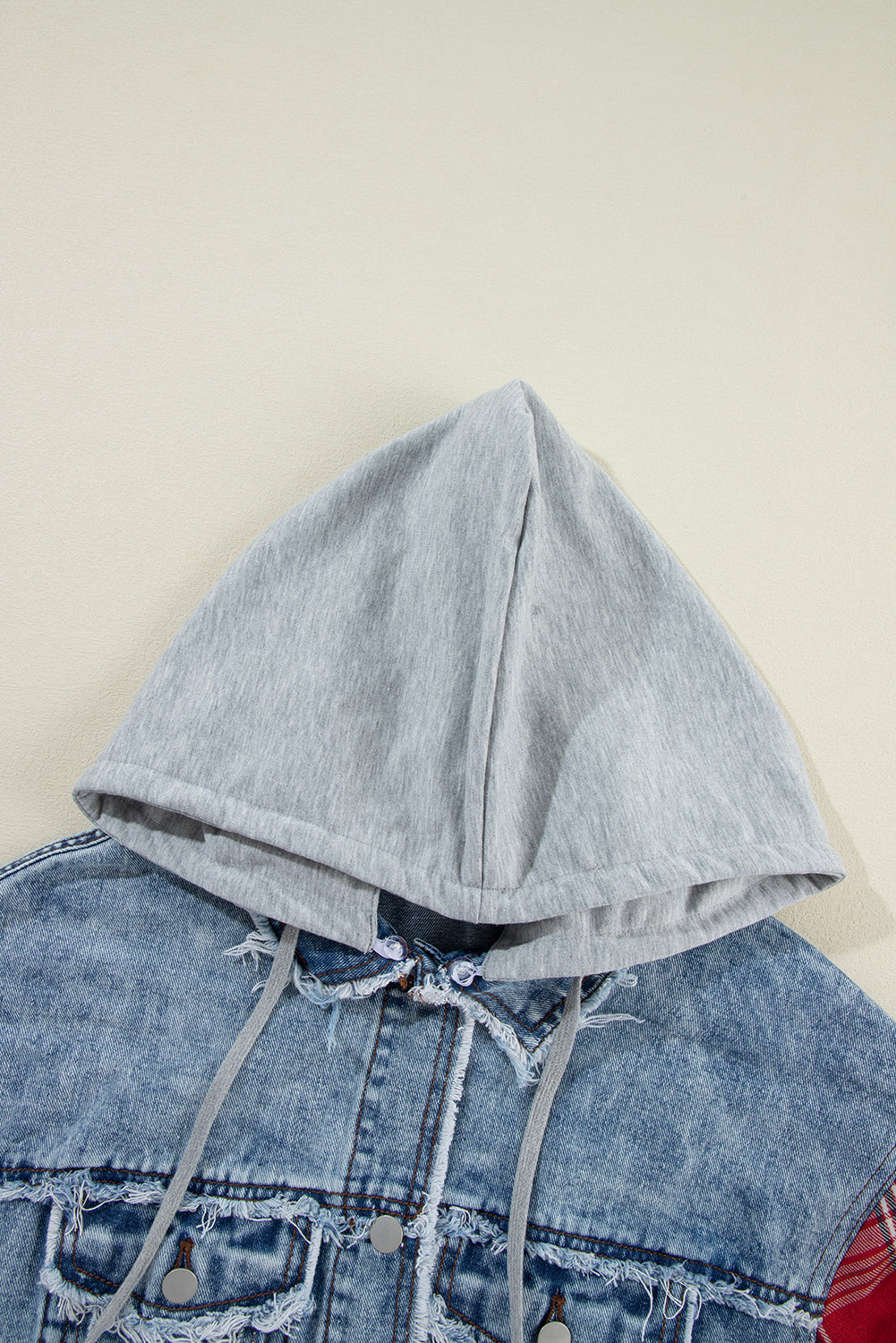 Plus Size Plaid Patchwork Hooded Denim Jacket