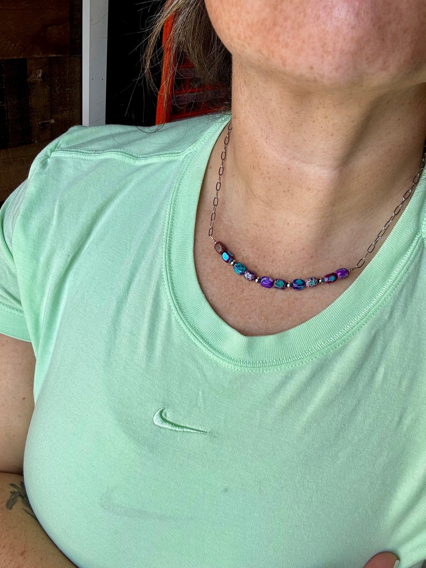 16 inch chain choker and Verascite sea sediment and sterling silver purple