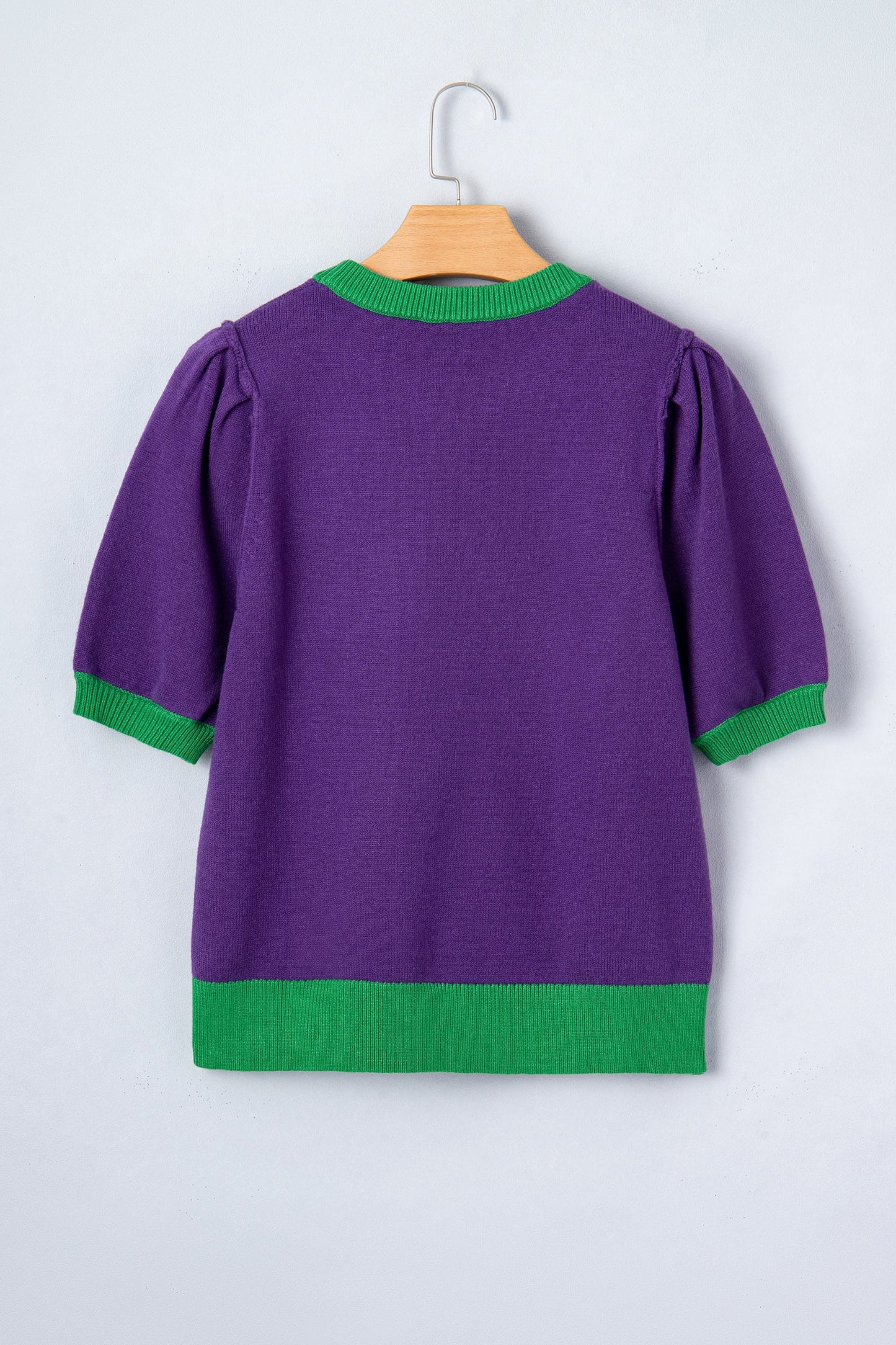 Mardi Gras Tinsel Embroidered Short Sleeve Sweater