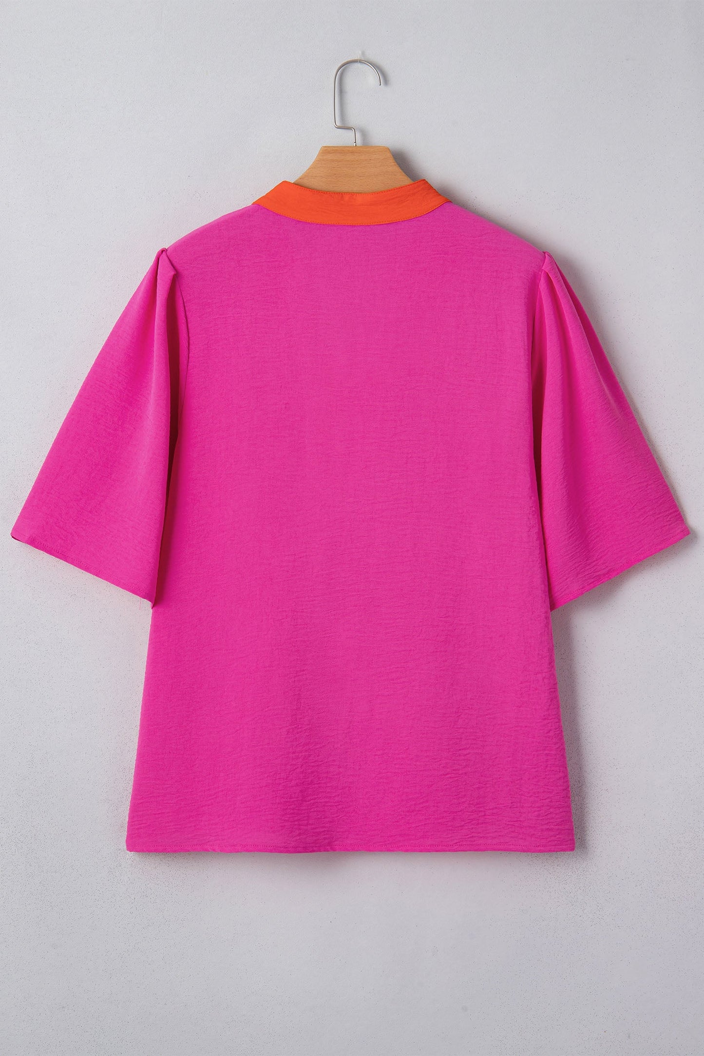 Colorblock Contrast V-Neck Wide Short Sleeve Top