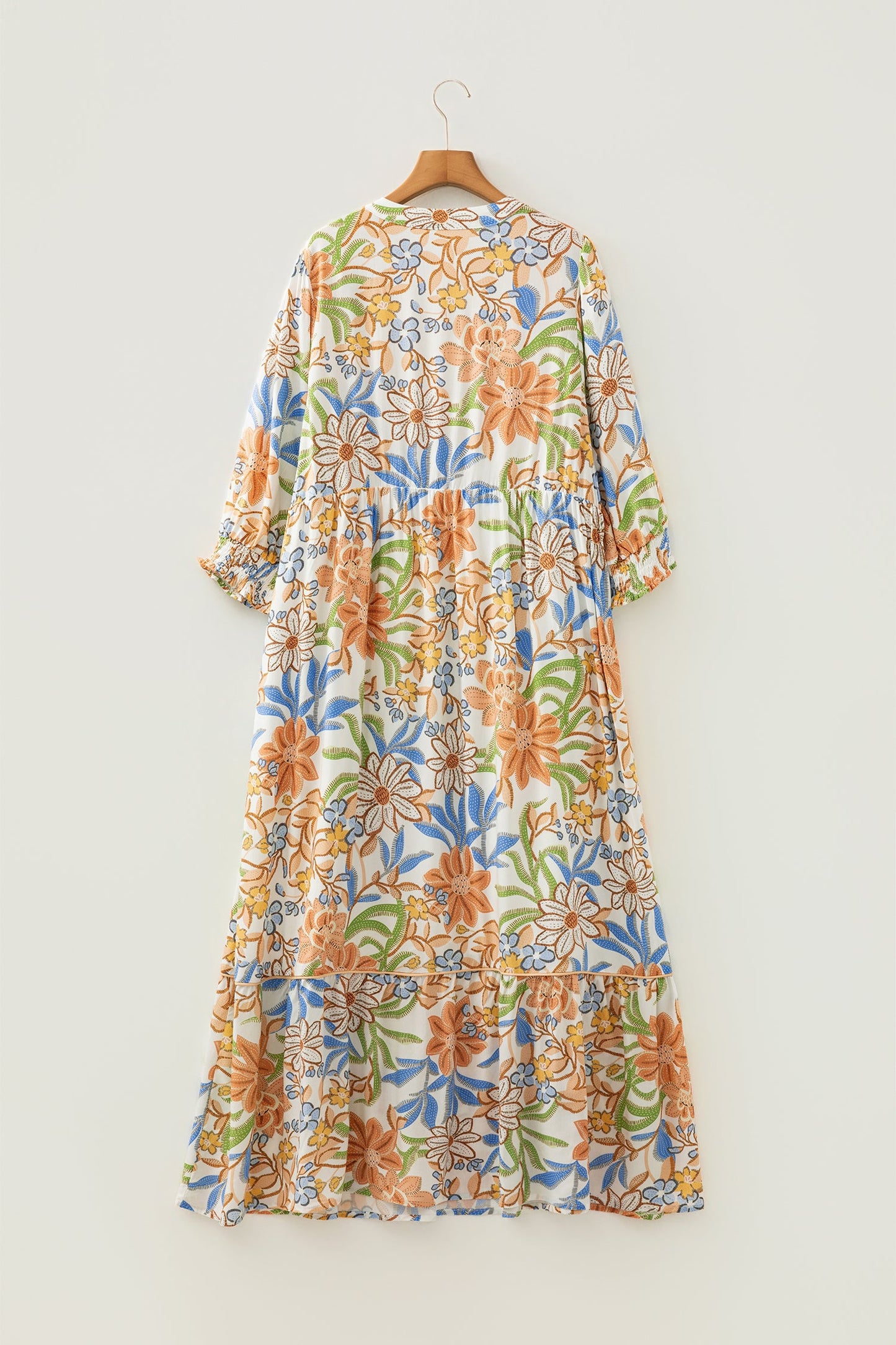 Plus Size Floral 3/4 Sleeve Tiered Dress