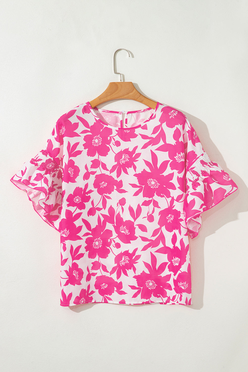 Floral Ruffle Short Sleeve Round Neck Blouse