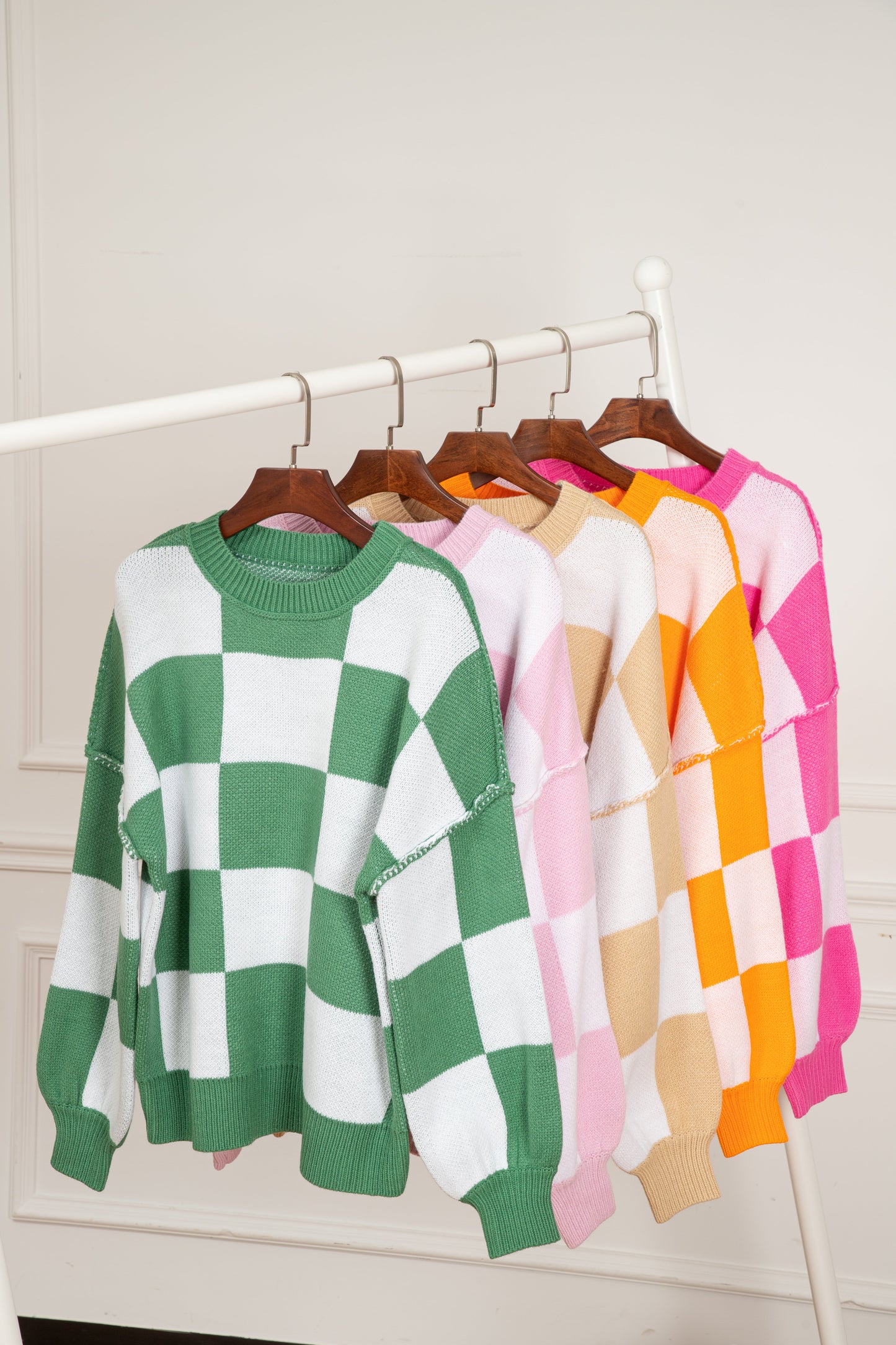 Checker Bishop Sleeve Sweater