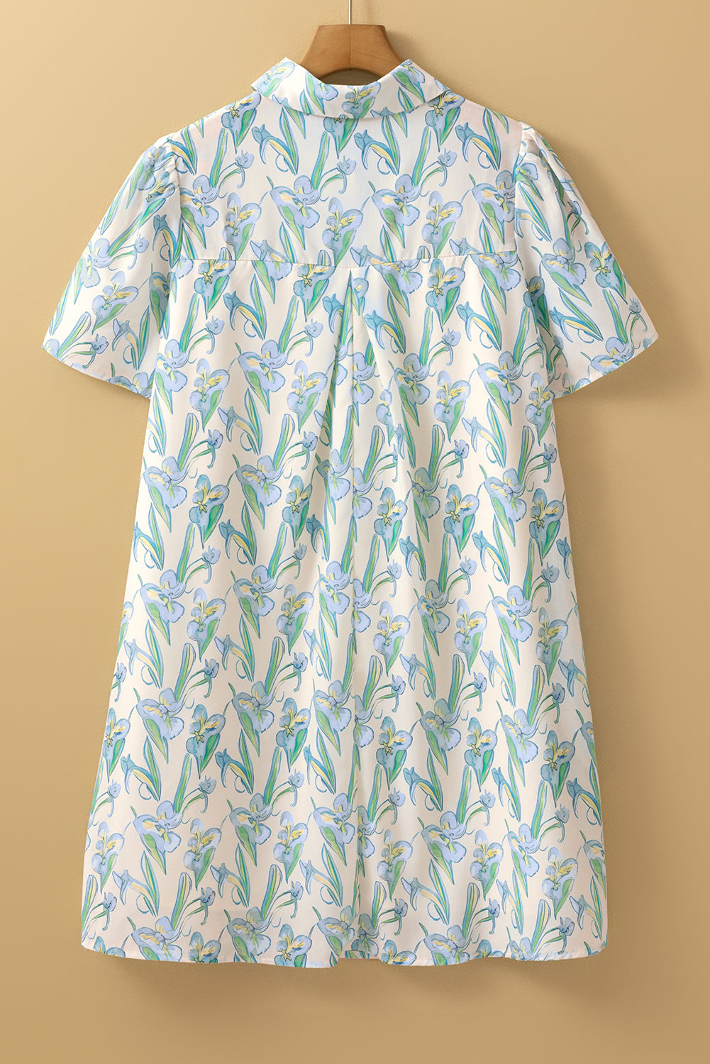 Floral Shirtcollar Button Short Sleeve Shift Dress