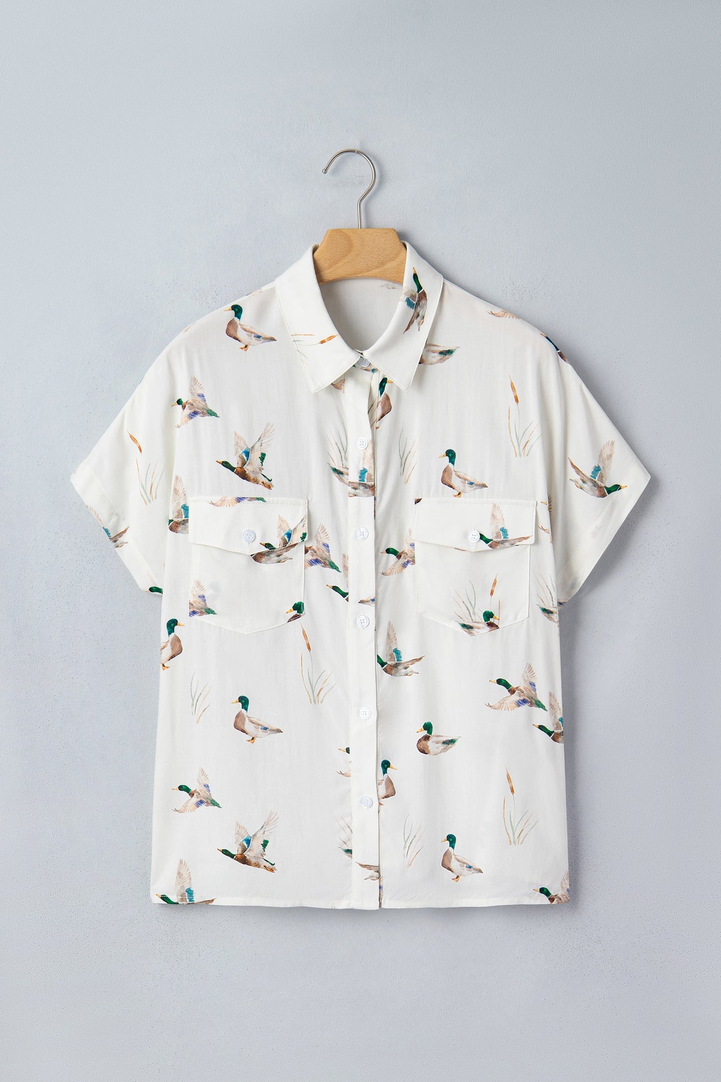 Mallard Button Flap Pocket Collared Blouse