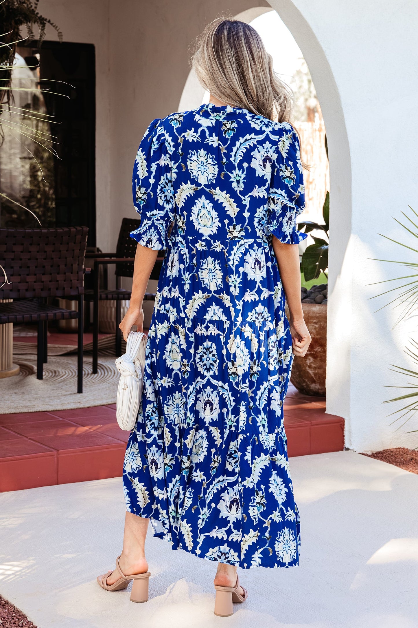 Floral Frilled Collar Puff Sleeve Maxi Dress