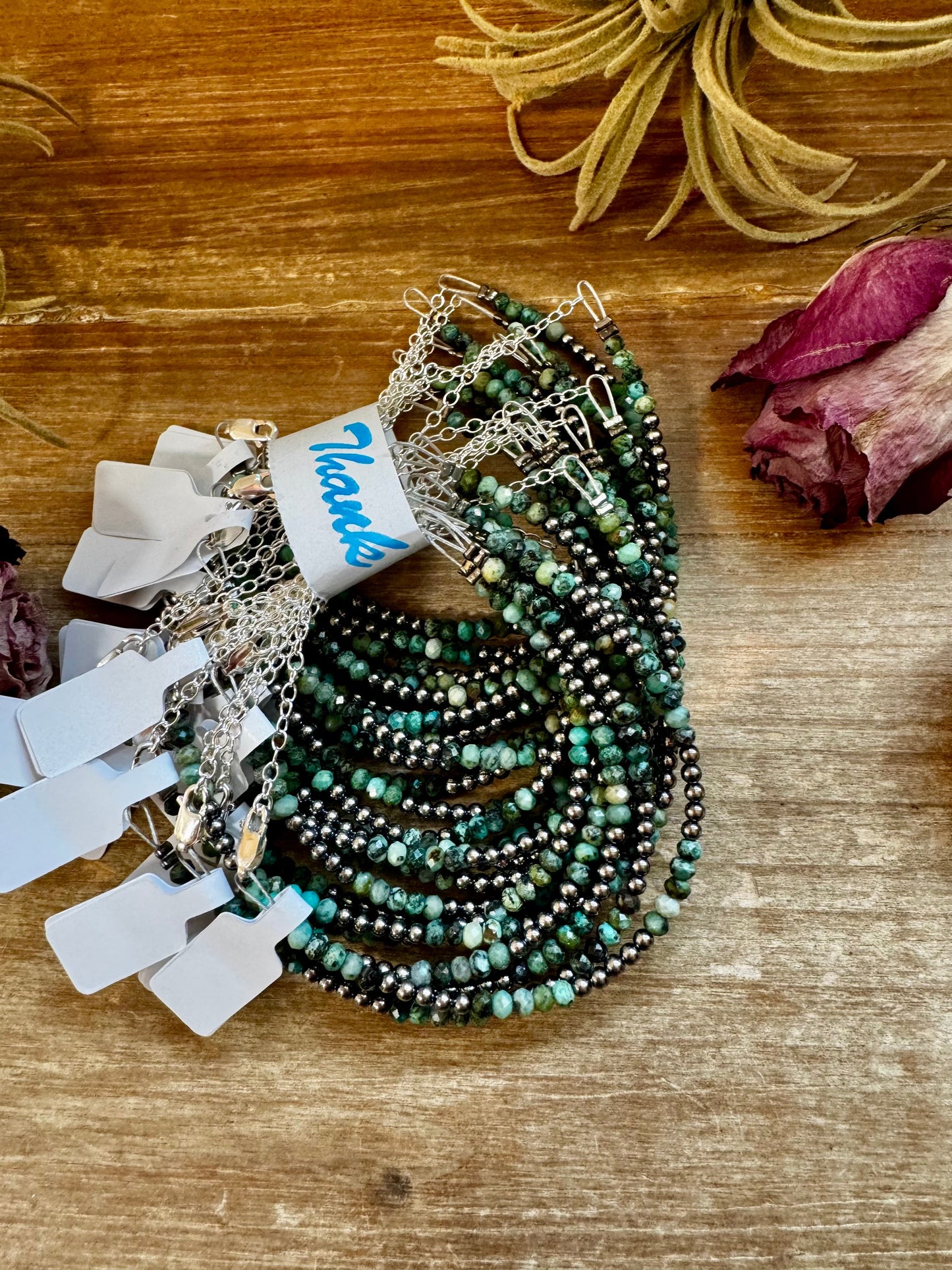 African Turquoise & Sterling Silver Pearl Bracelet – 3mm