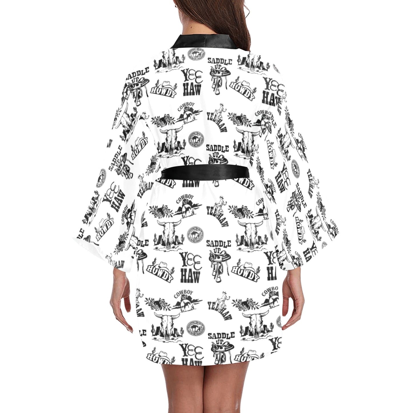 Cowboy Print Western Satin Kimono Robe