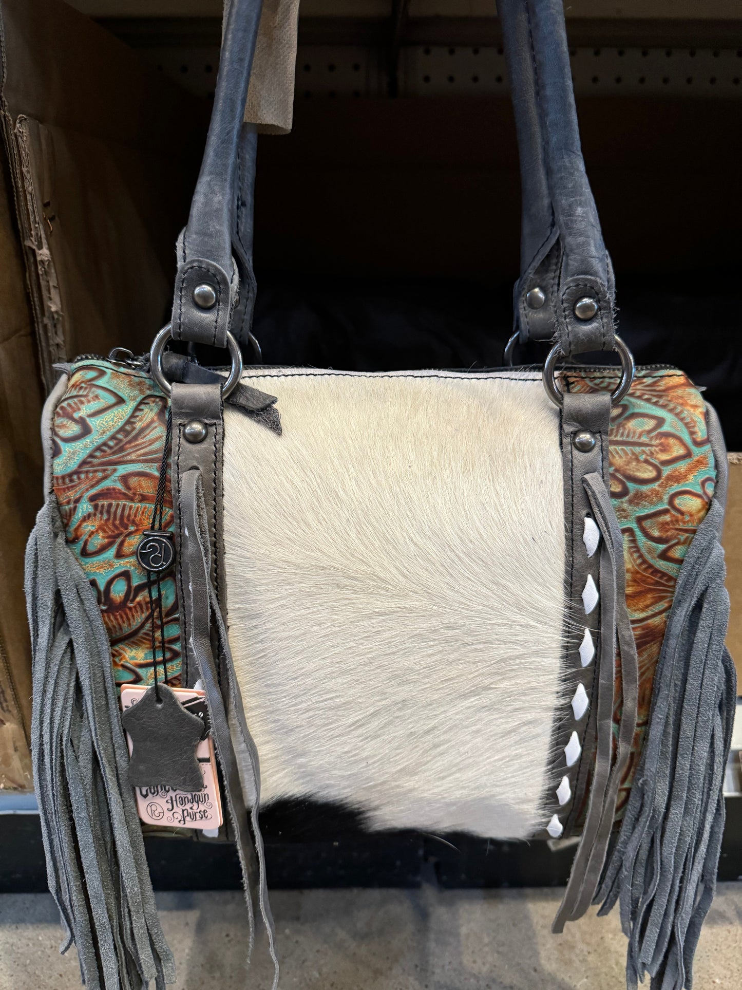 Fringe Aztec Speedy Tooled Carry Purse BA2831