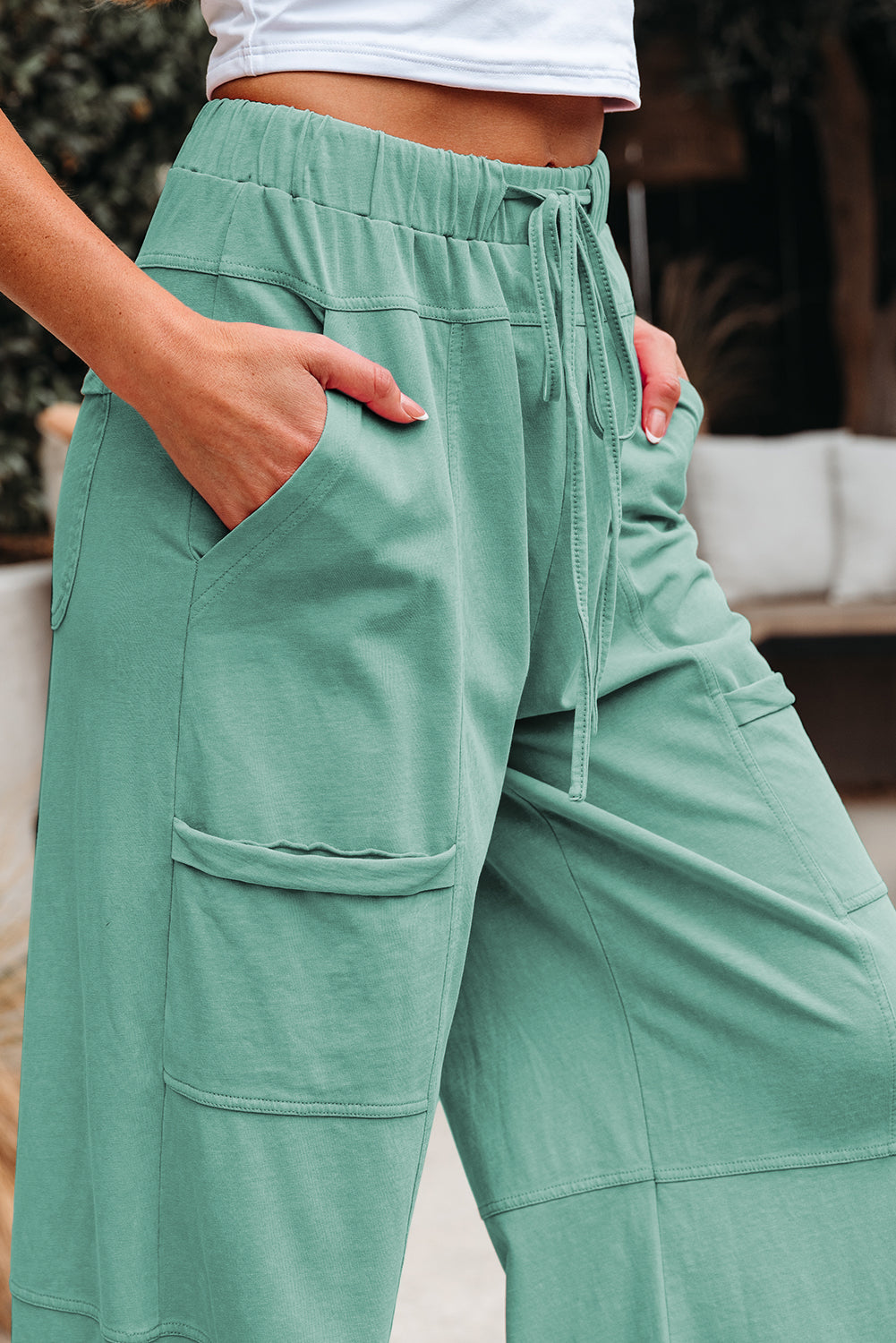 Mineral Wash Reverse Seam Drawstring Elastic Waist Pants