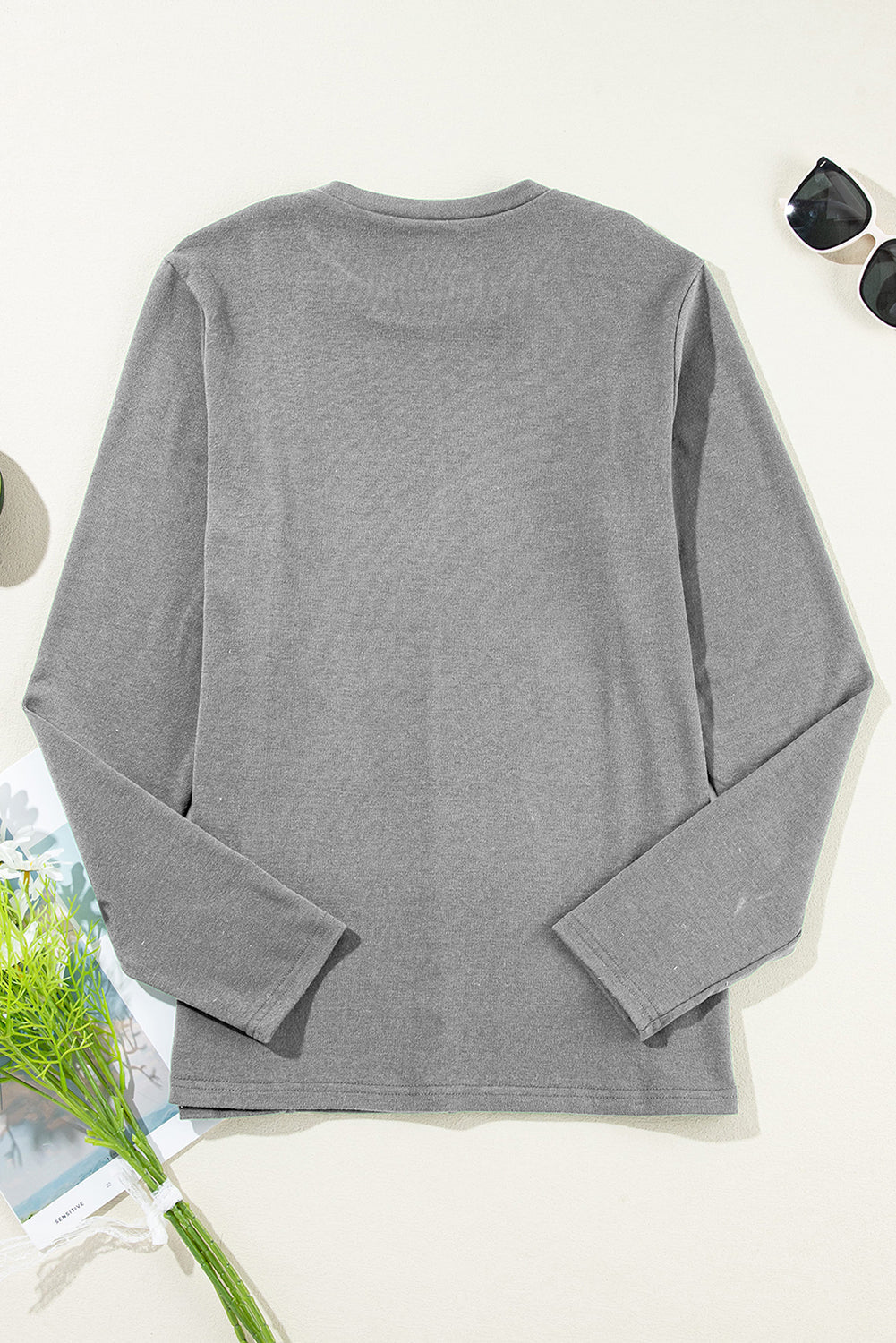 Solid Reverse Seam Crewneck Long Sleeve Top