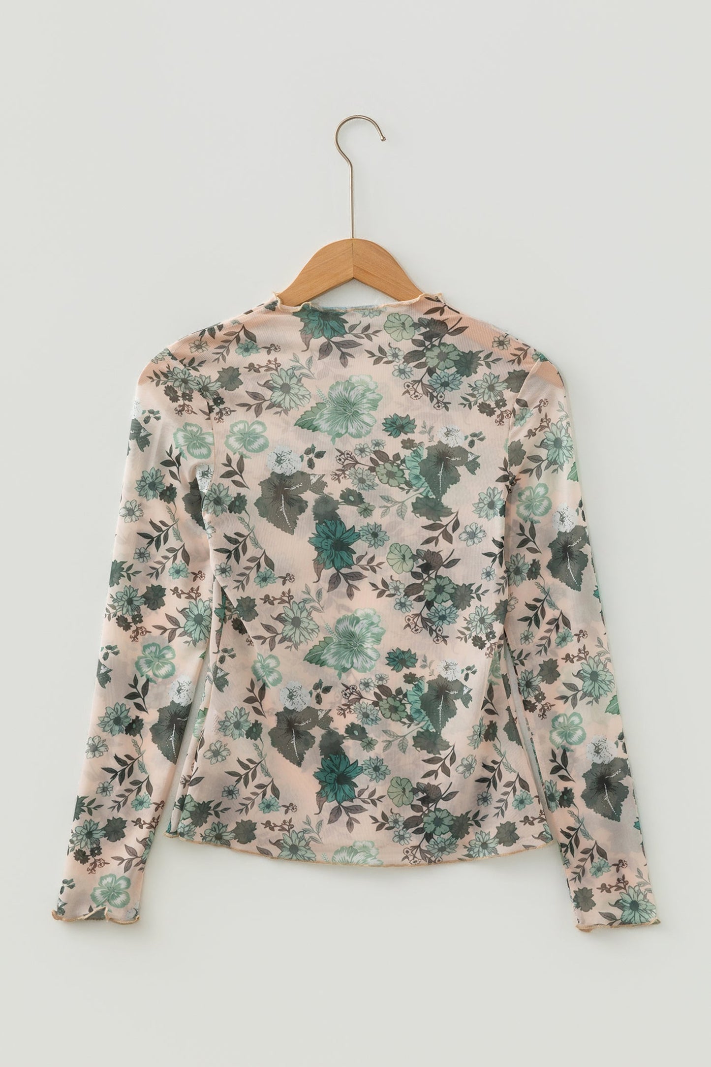 Floral Mesh Mock Neck Long Sleeve Top